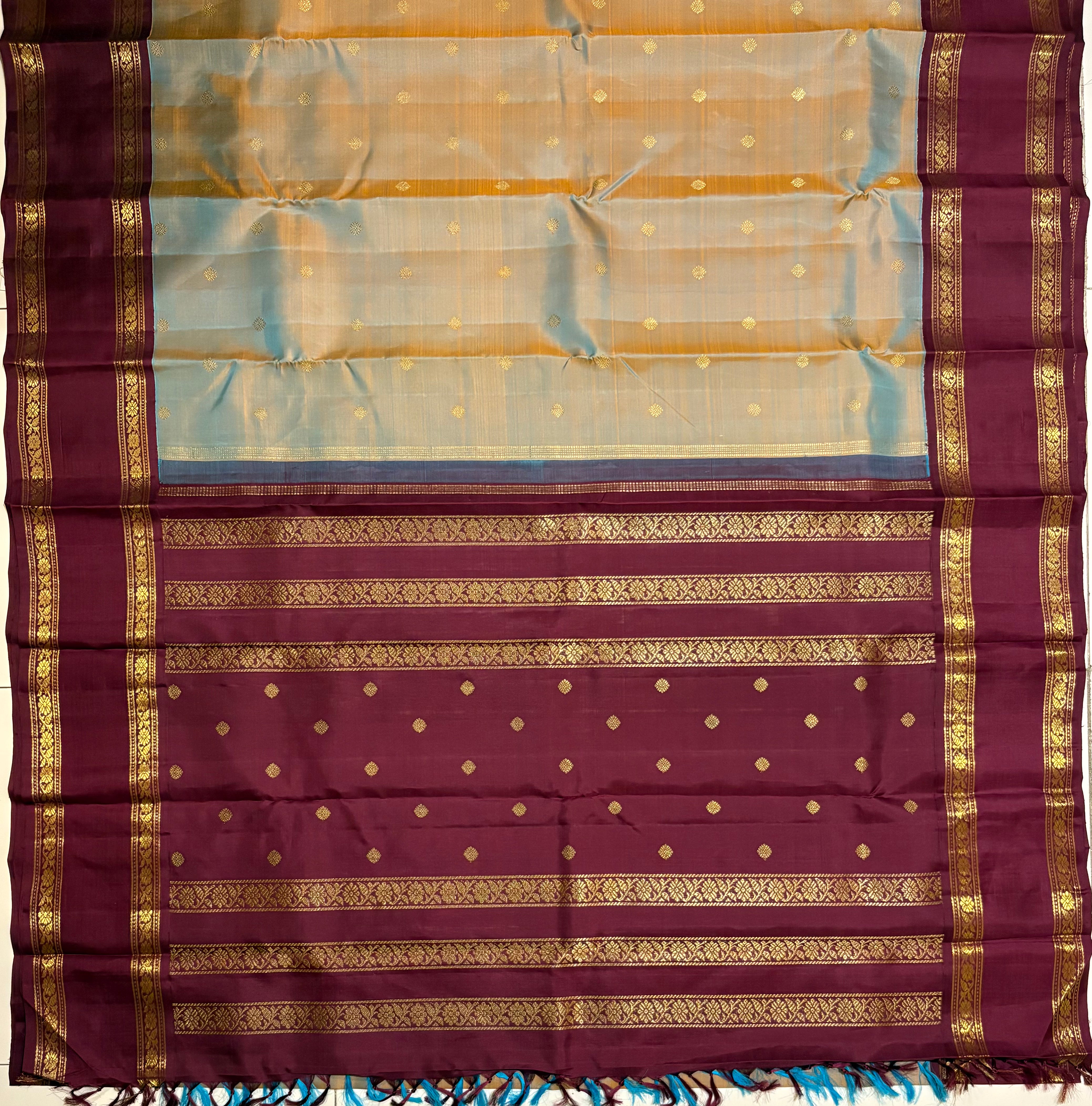 Orangy Grey Korvai Handloom Kanjivaram Silk Saree with Paaku Border - RK0506