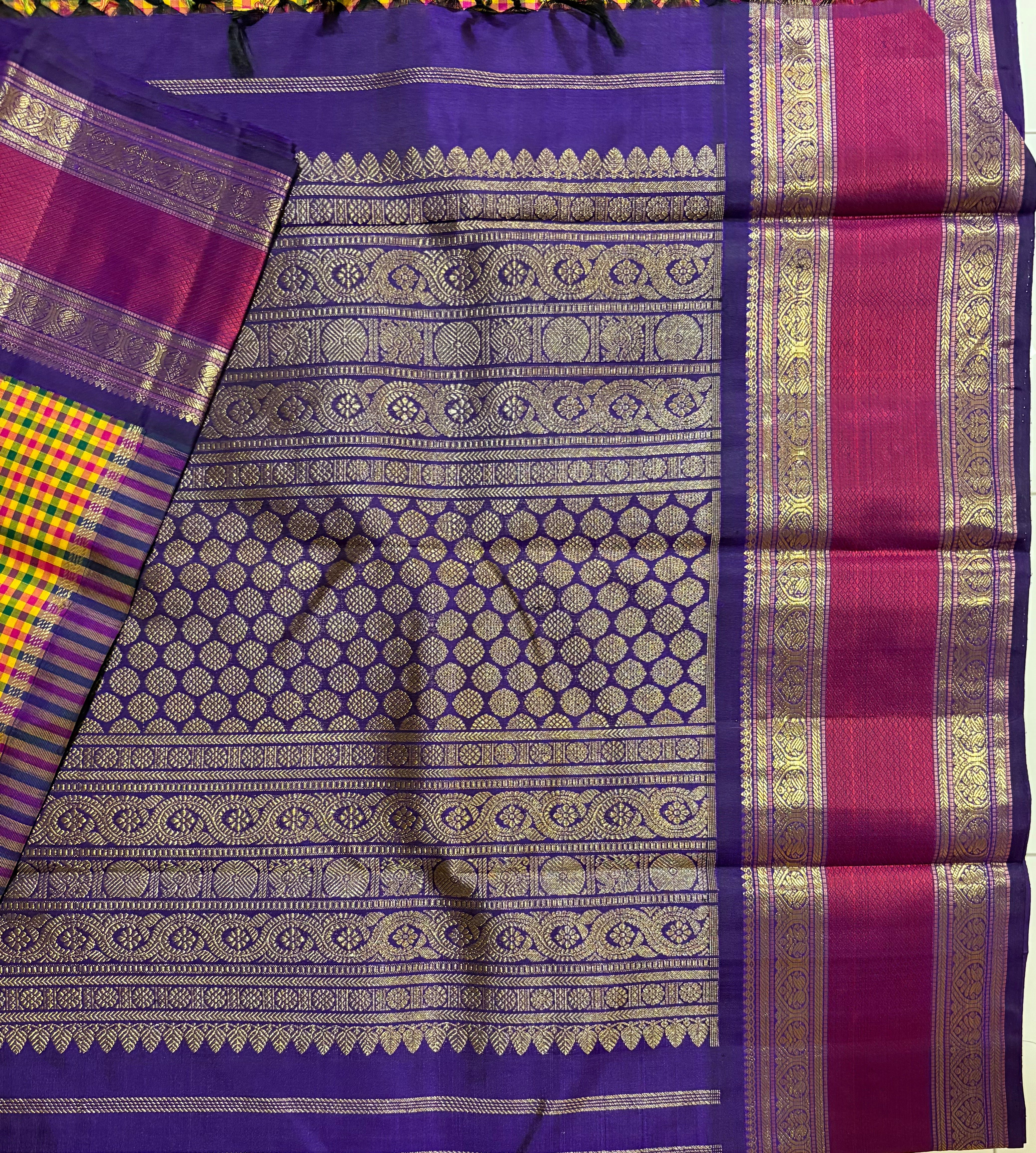Palum Pazhamum Podi kattam Korvai Handloom Kanjivaram Silk Saree with Purple Border - RK0383