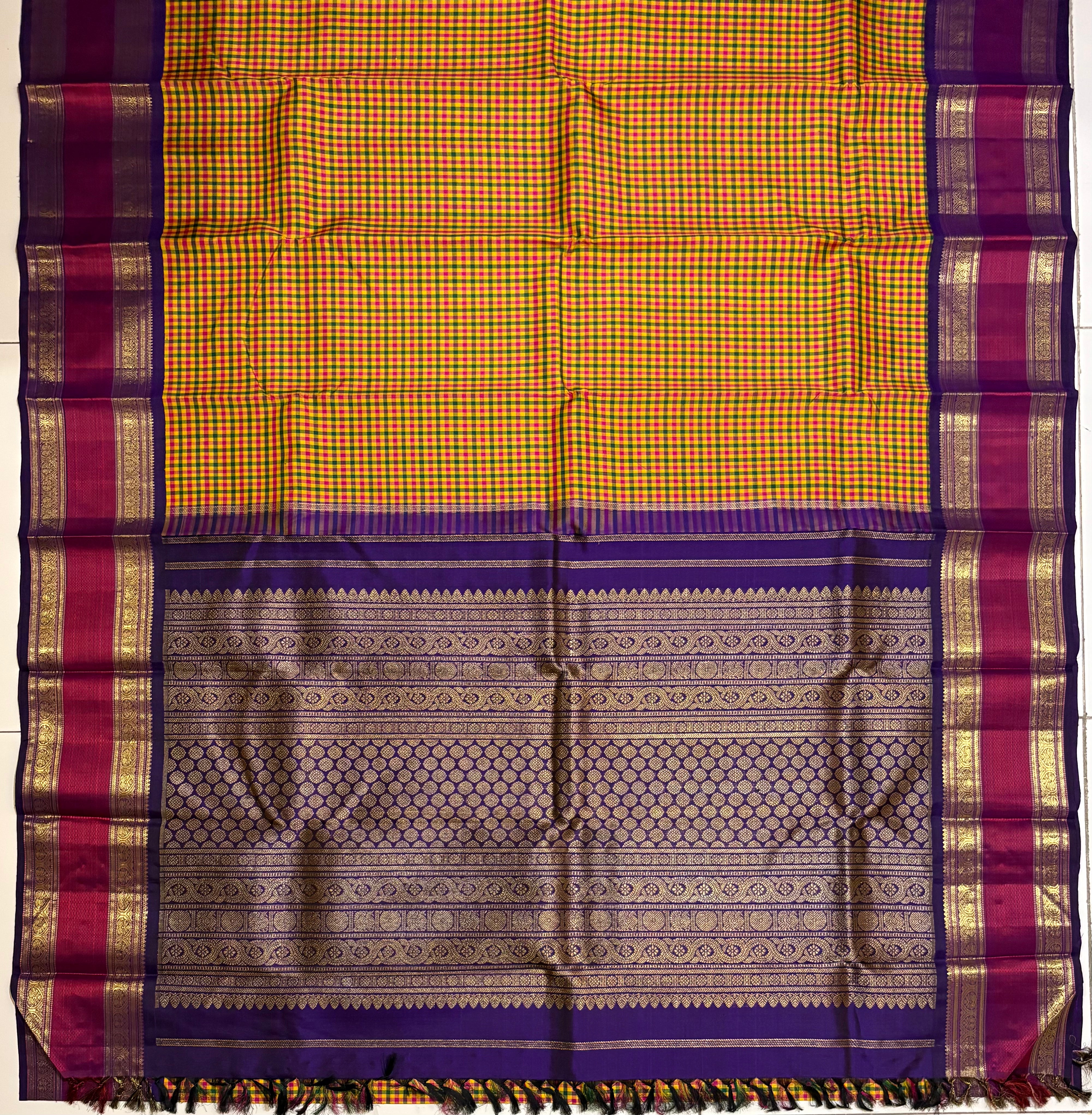 Palum Pazhamum Podi kattam Korvai Handloom Kanjivaram Silk Saree with Purple Border - RK0383