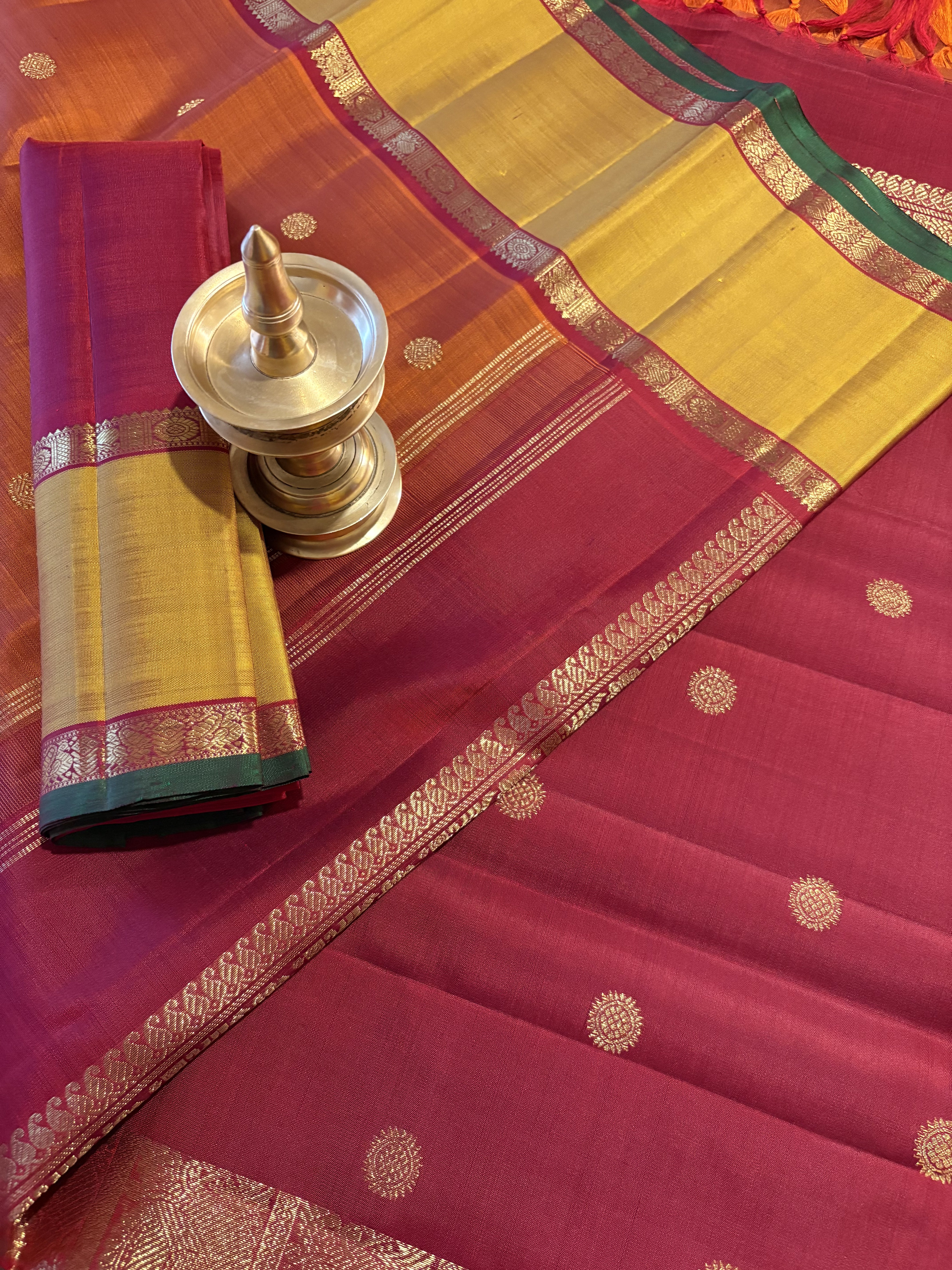Vintage Rust Kanjivaram Silk Saree with Arakku Border - RK0743