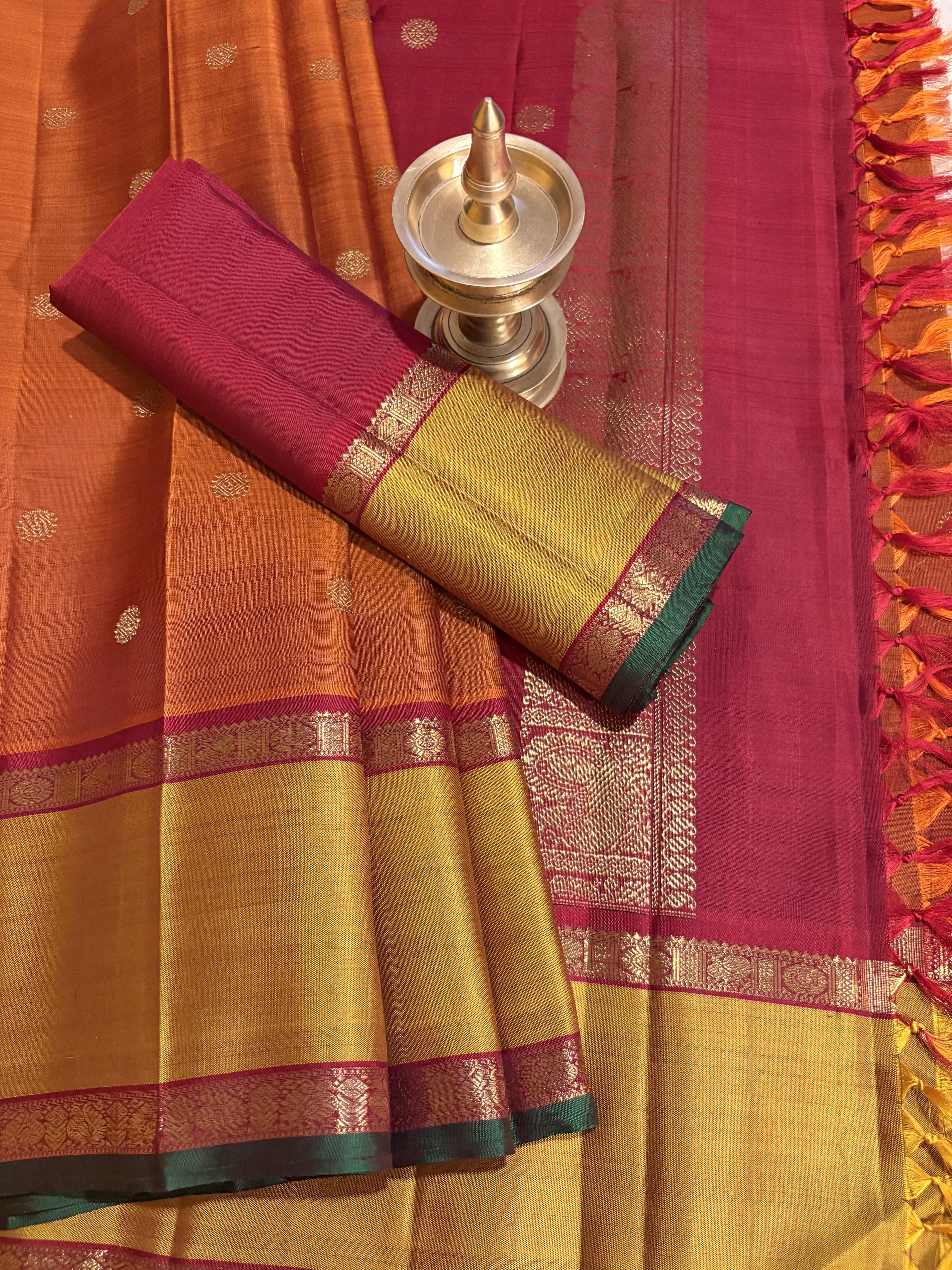 Vintage Rust Kanjivaram Silk Saree with Arakku Border - RK0743