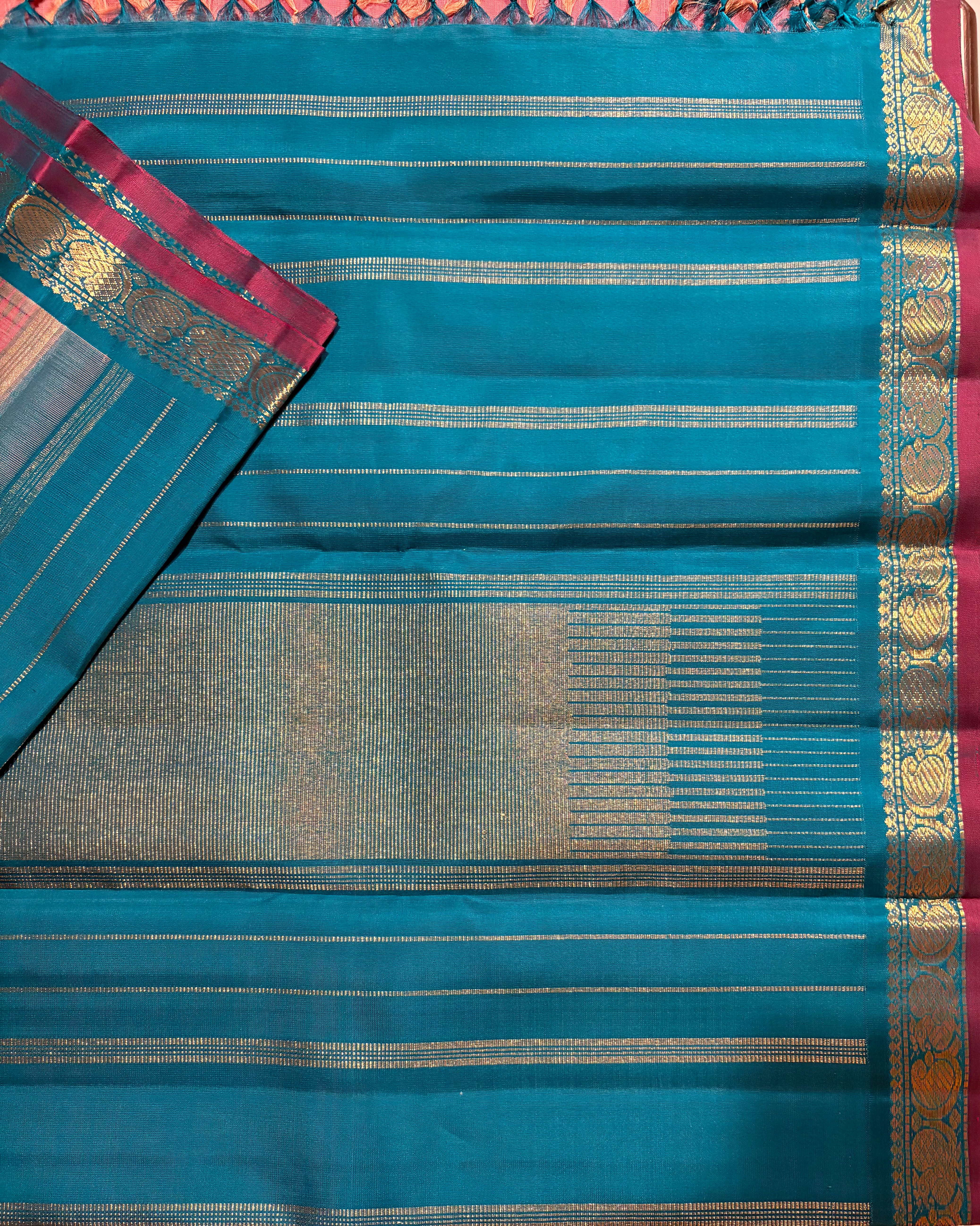 Fresh Onion Pink Korvai Handloom Kanjivaram Silk Saree with Ramar Green Border - RK0495