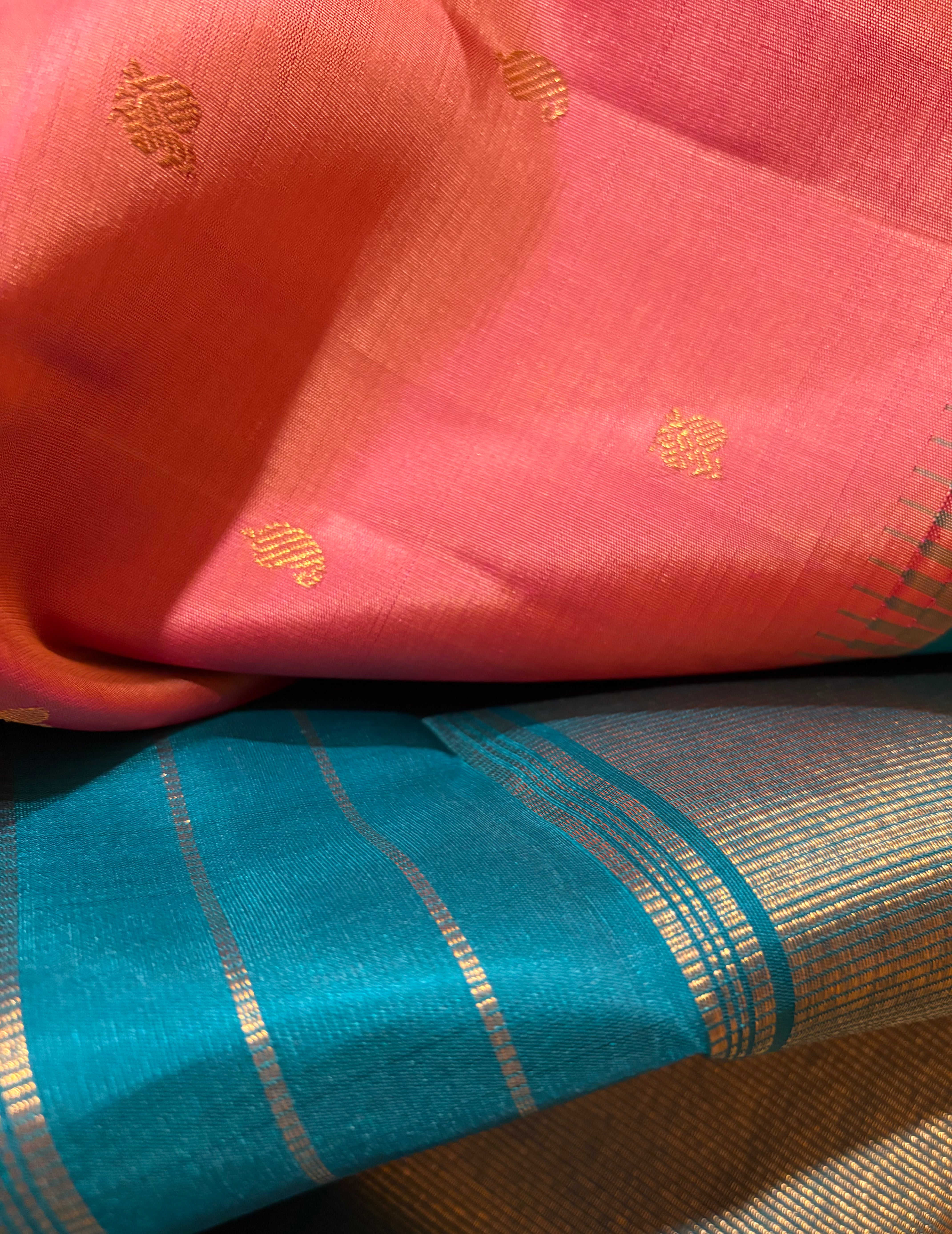 Fresh Onion Pink Korvai Handloom Kanjivaram Silk Saree with Ramar Green Border - RK0495
