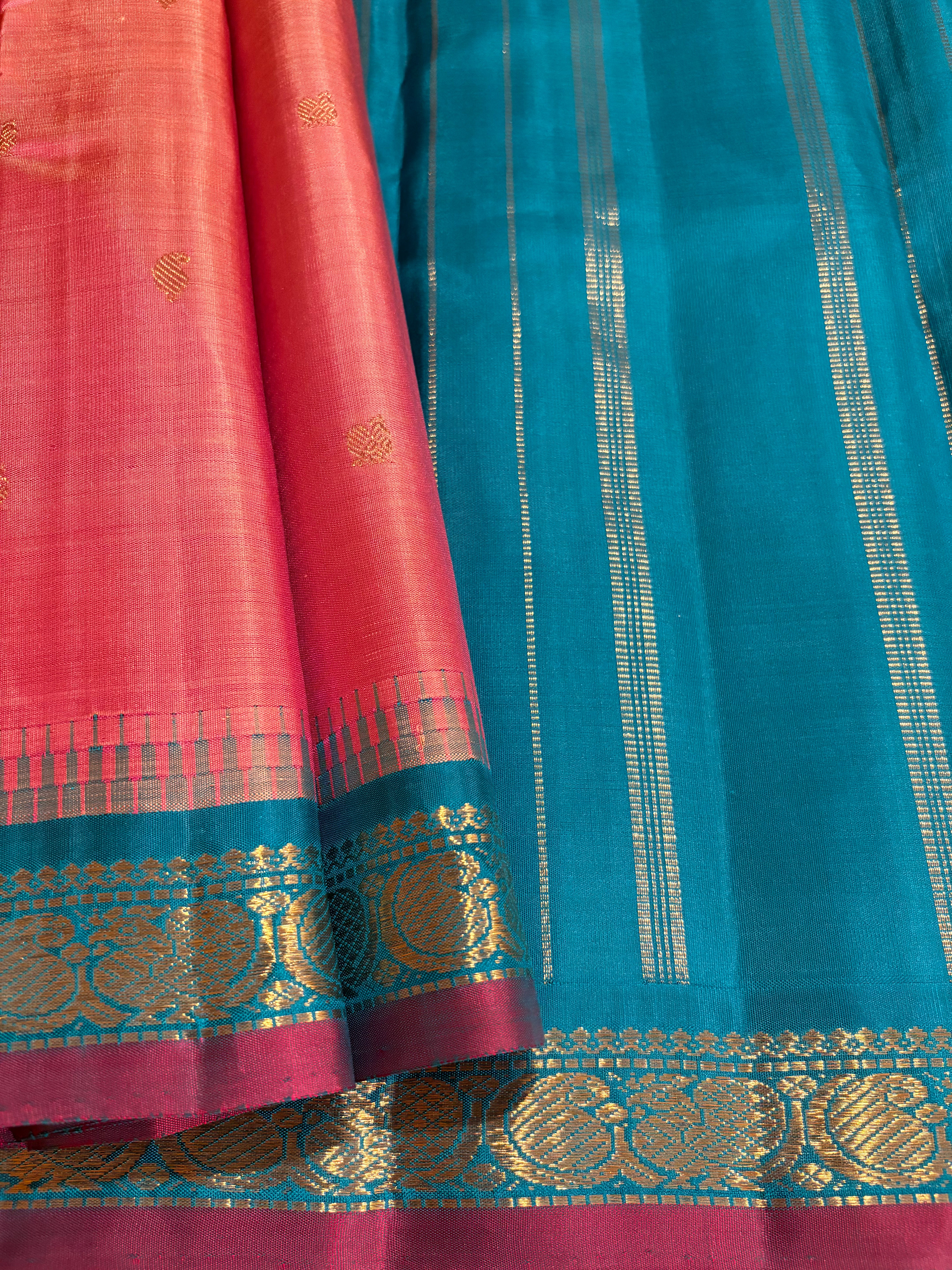 Fresh Onion Pink Korvai Handloom Kanjivaram Silk Saree with Ramar Green Border - RK0495