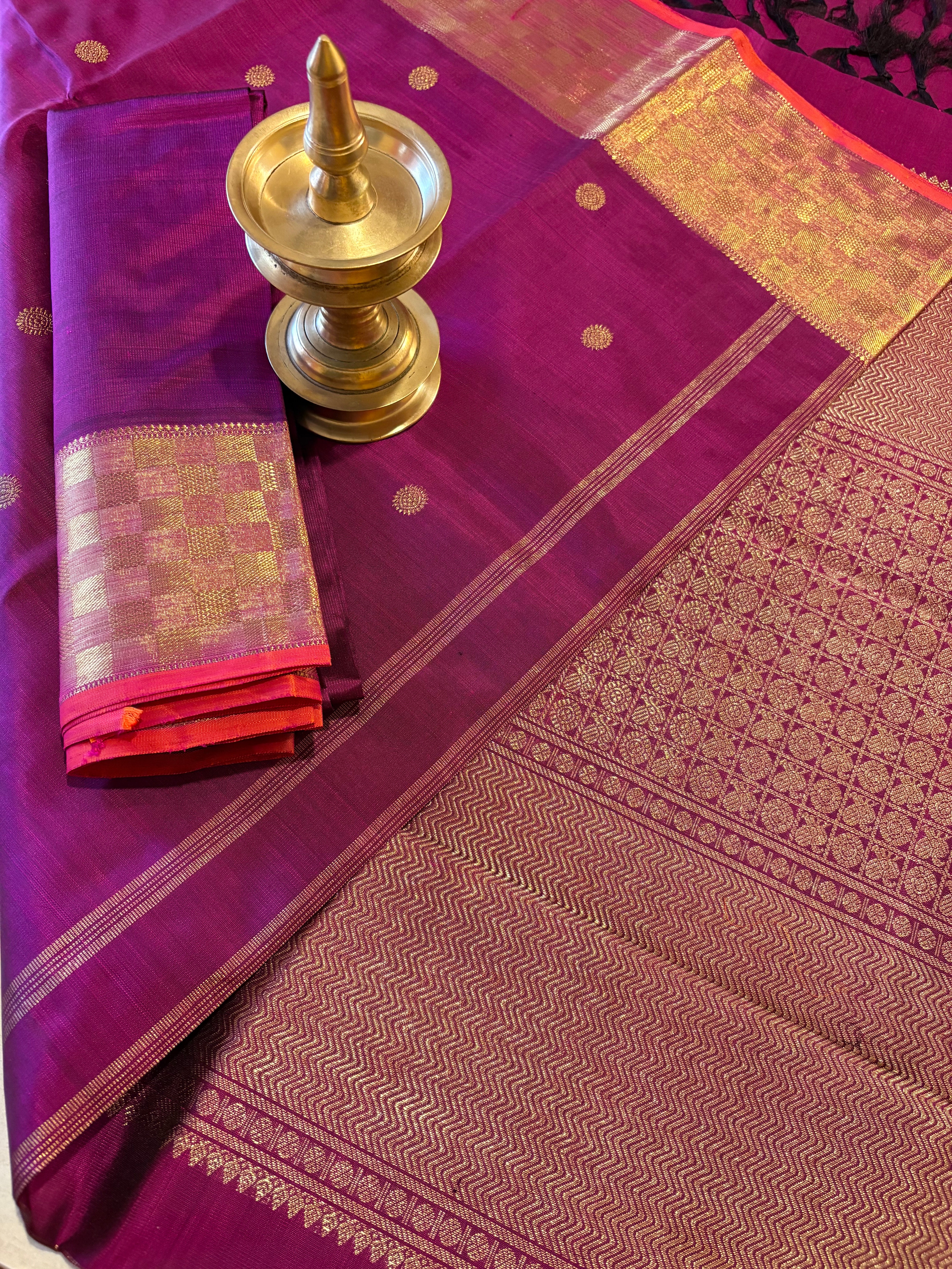 Deep Vadamalli monotone Kanjivaram Silk Saree with Paimadi border - RK080