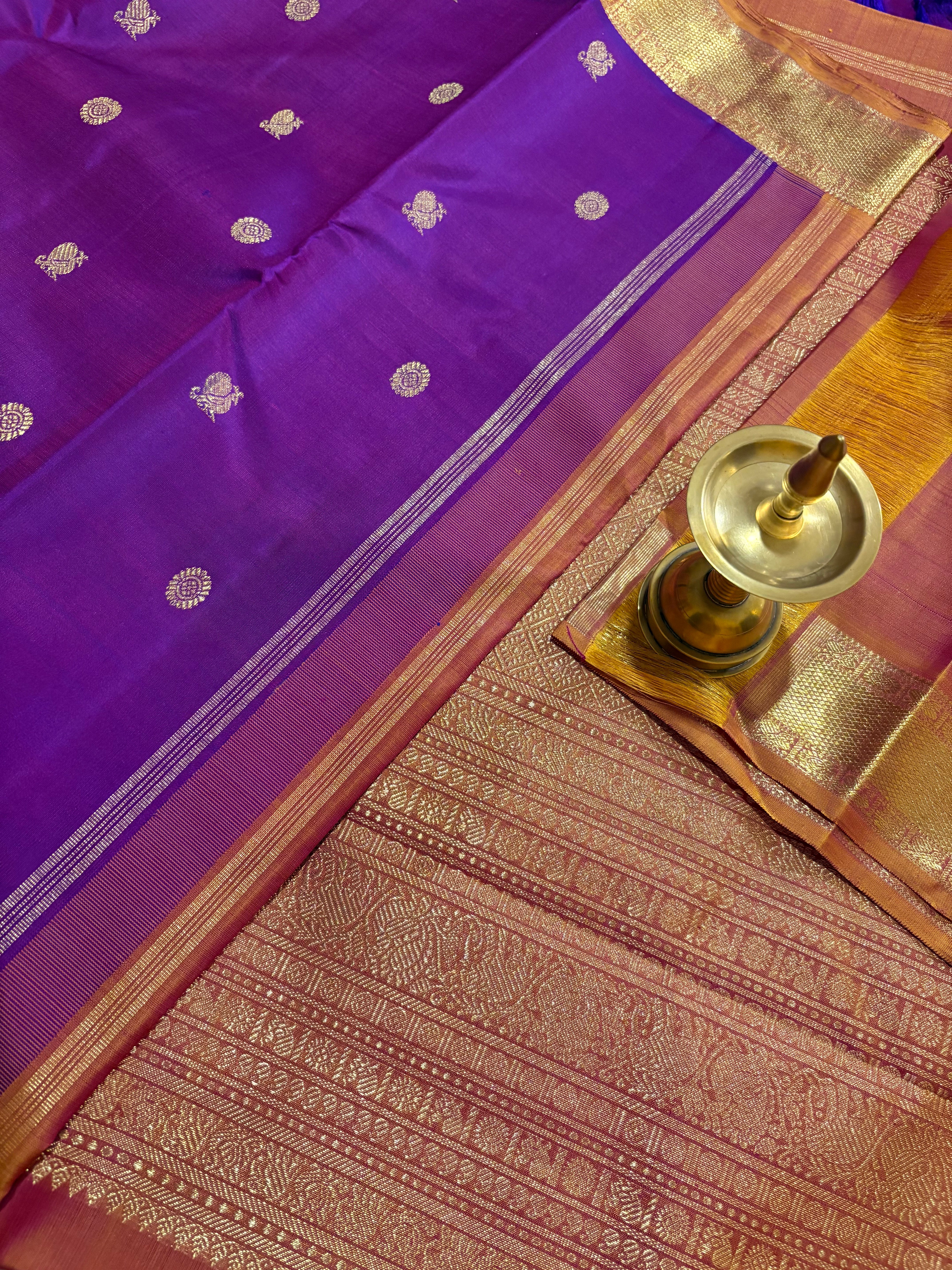 Deep Purple Kanjivaram Silk Saree with Mustard border-RK0519