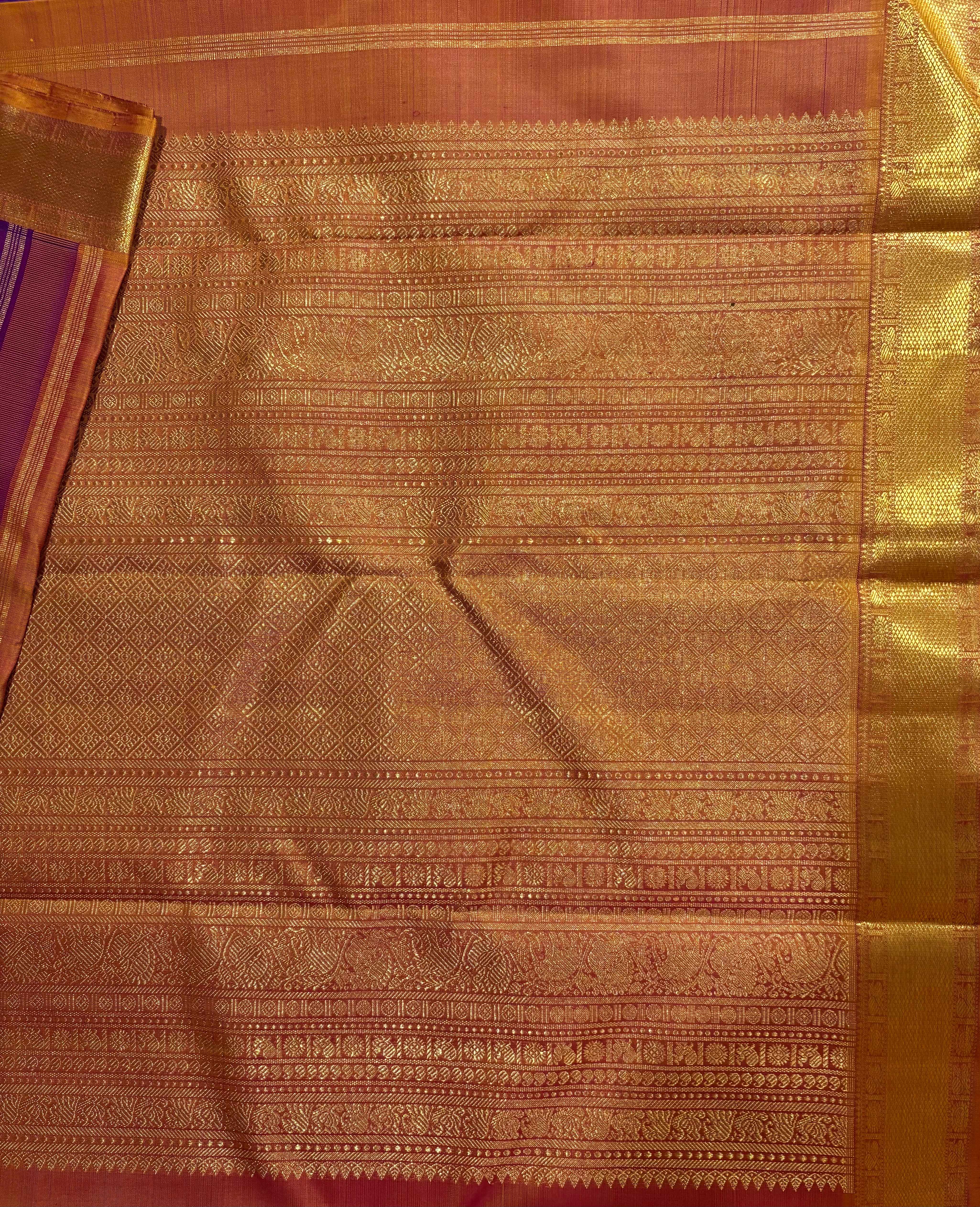 Deep Purple Kanjivaram Silk Saree with Mustard border-RK0519