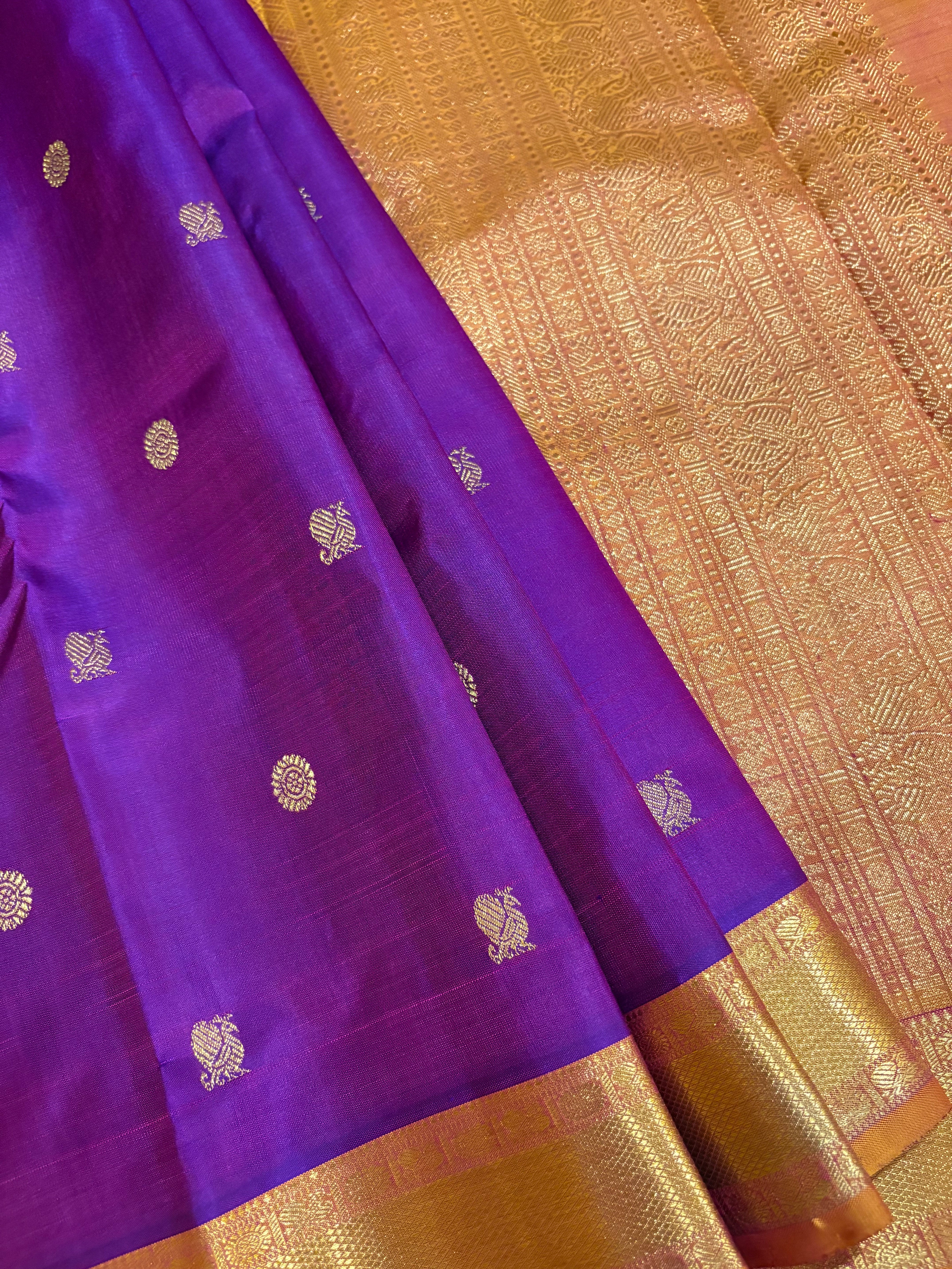 Deep Purple Kanjivaram Silk Saree with Mustard border-RK0519