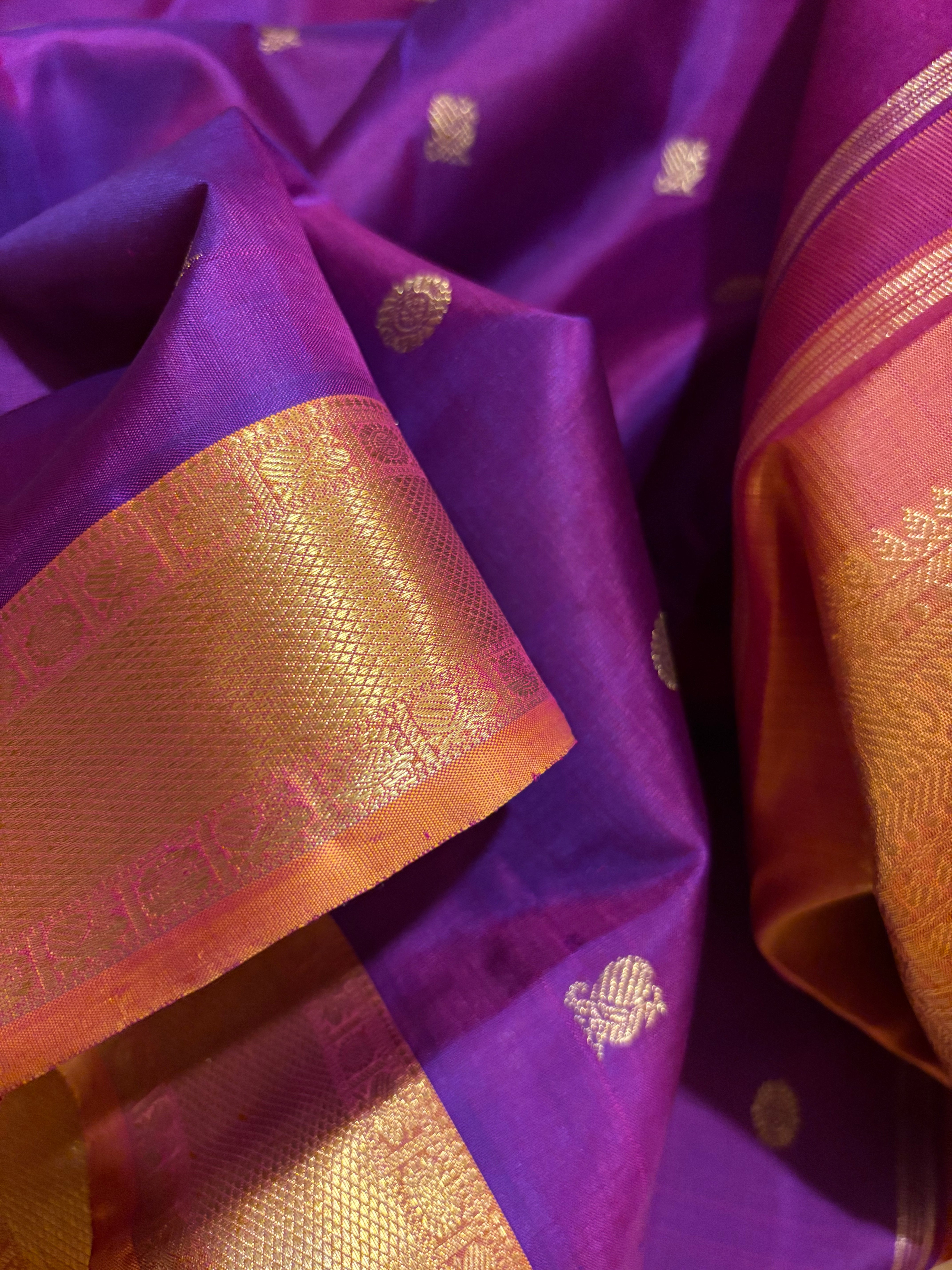 Deep Purple Kanjivaram Silk Saree with Mustard border-RK0519