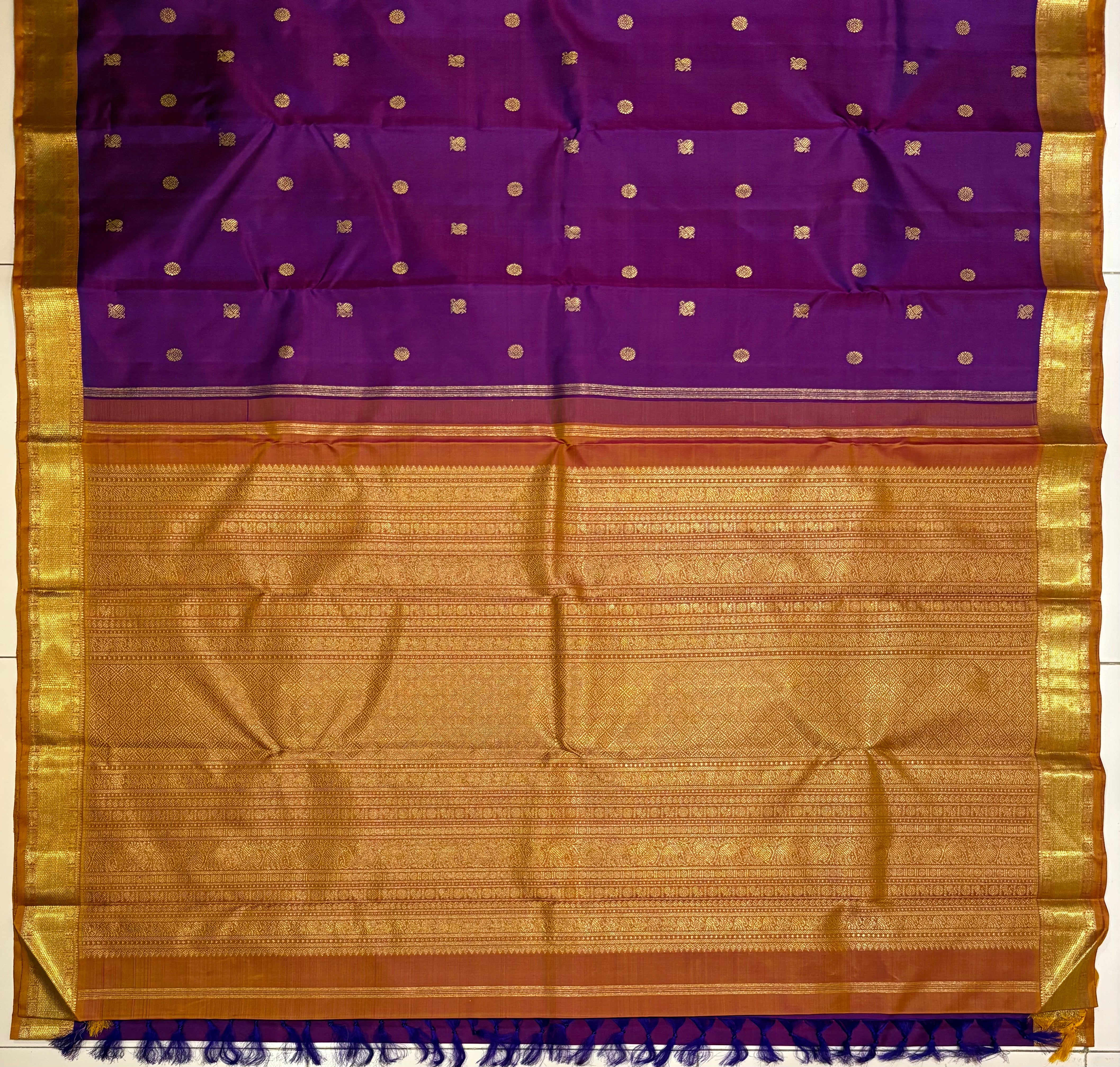 Deep Purple Kanjivaram Silk Saree with Mustard border-RK0519