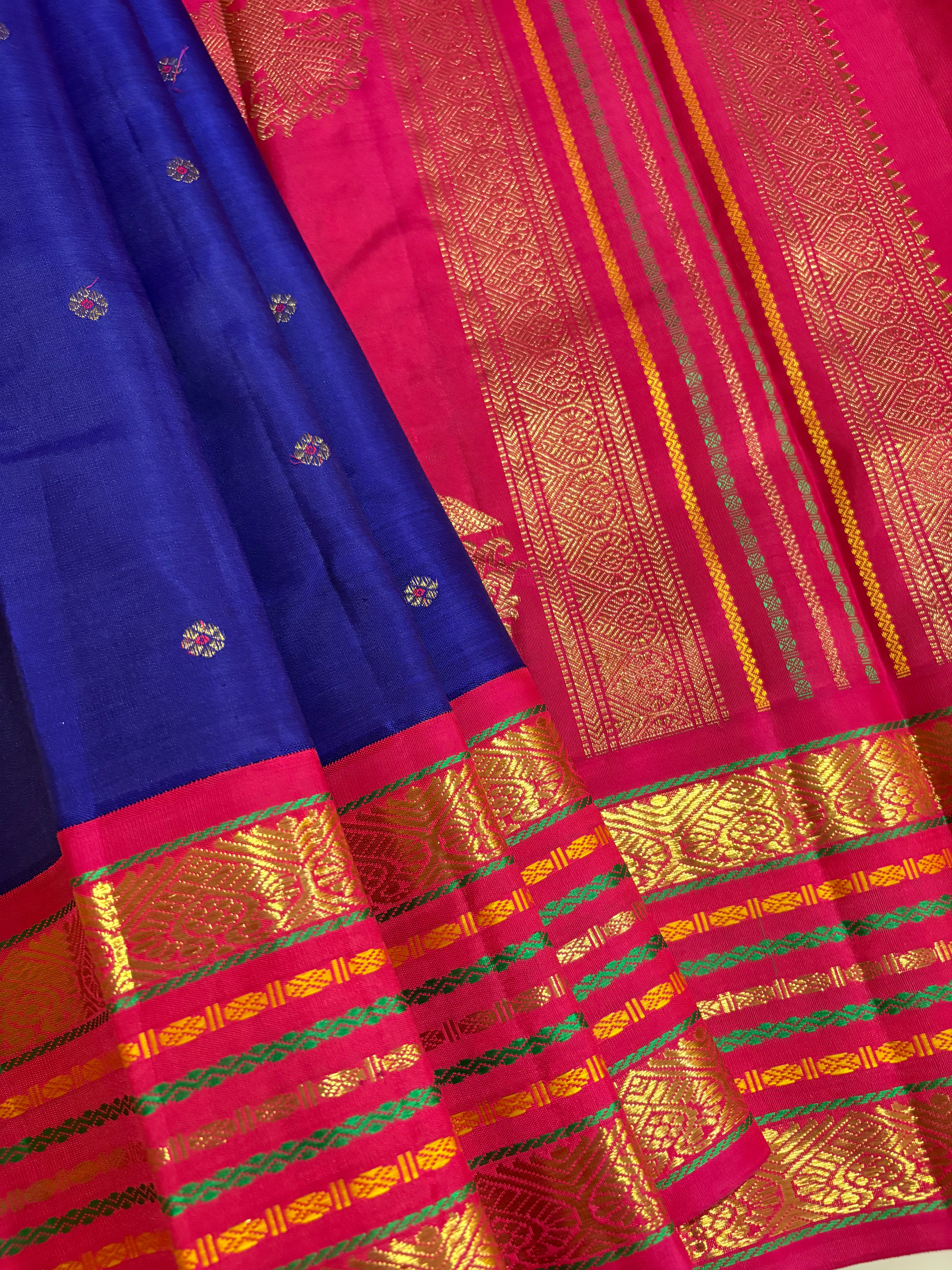 Ink Blue Korvai Kanjivaram Silk Saree with Rani Pink Border - RK0533