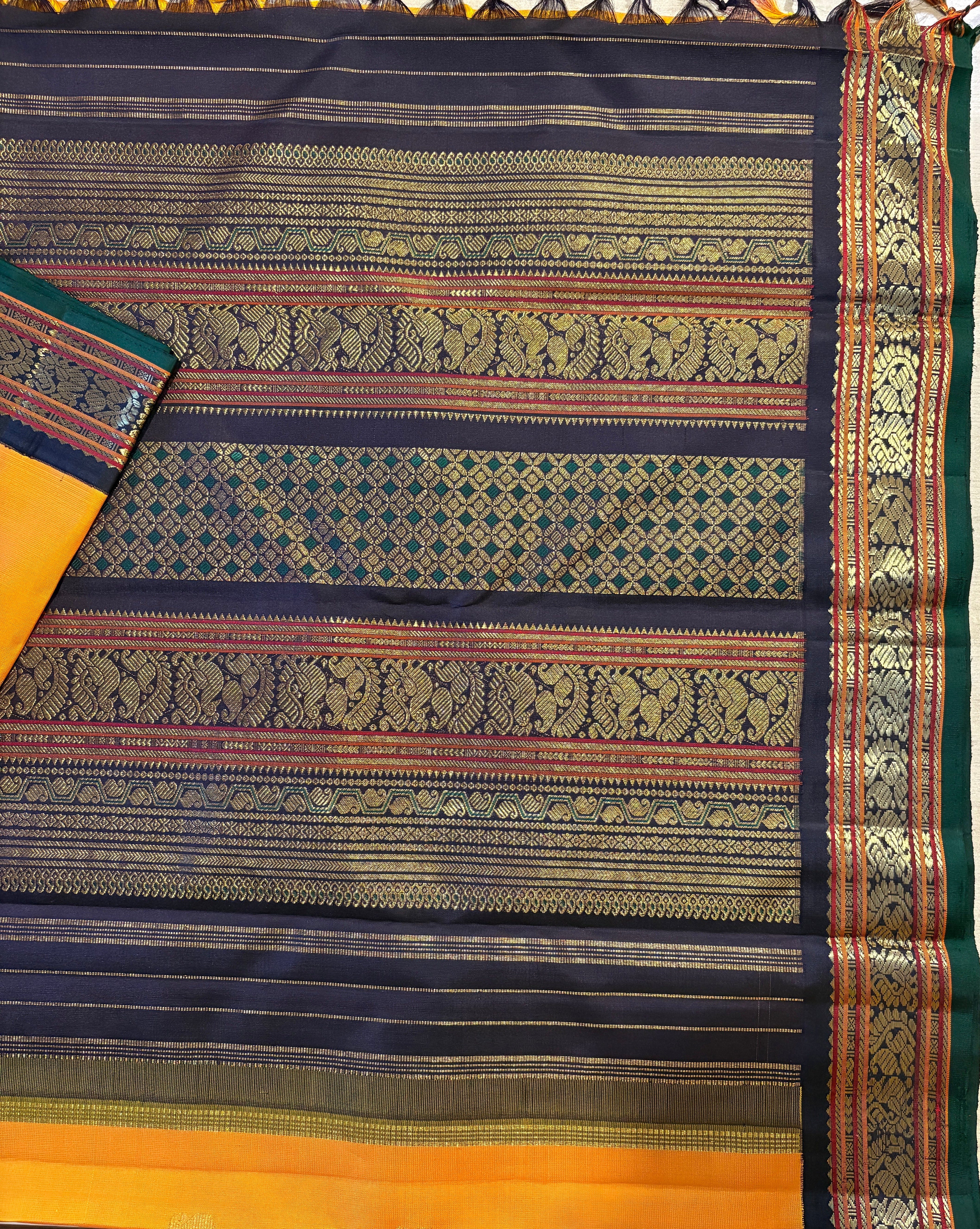 Golden Turmeric Mustard Korvai Kanjivaram Silk Saree with kanchàna border - RK0747
