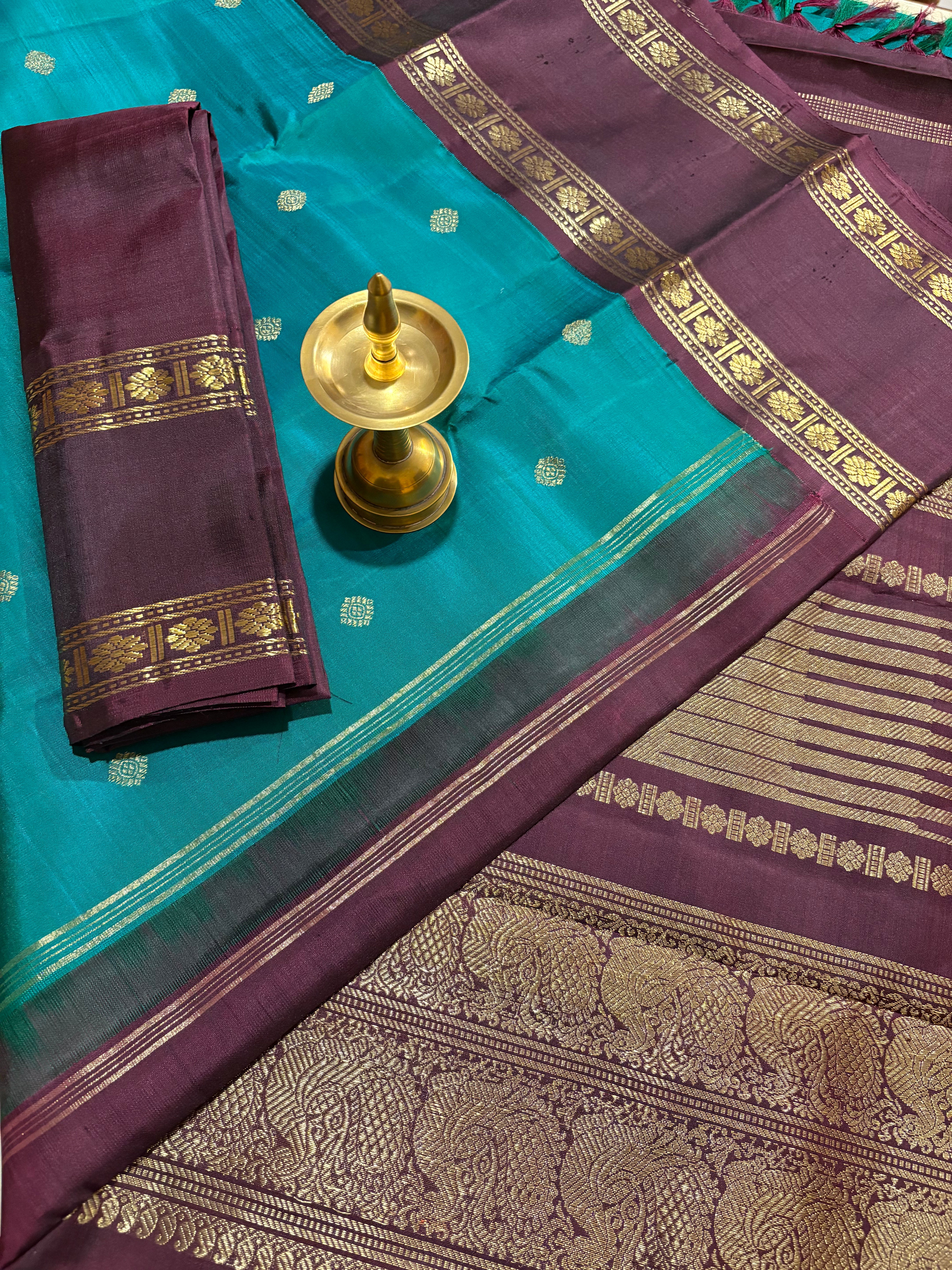 Sapphire Green Korvai Kanjivaram Silk Saree with Kanchana border - RK0535