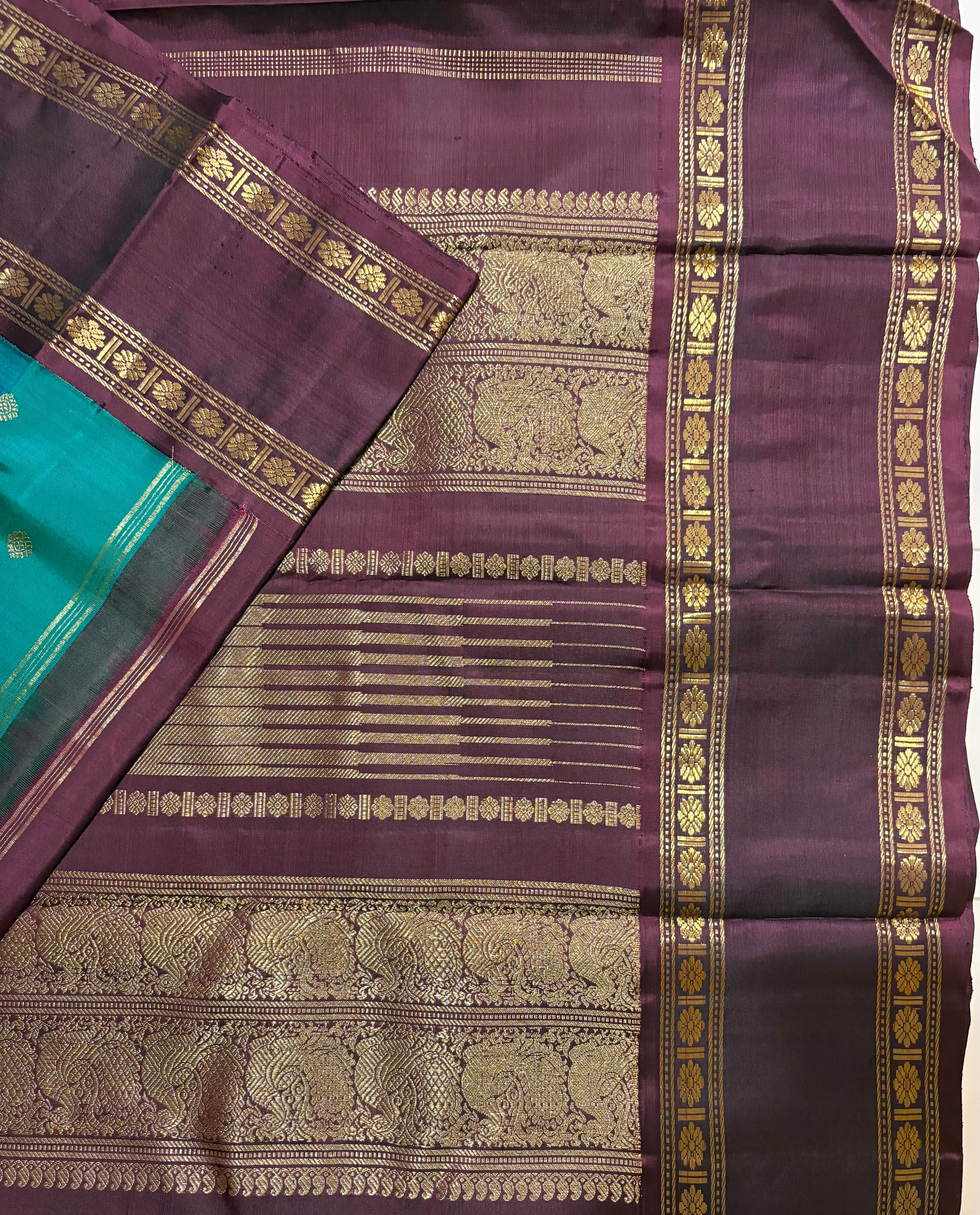 Sapphire Green Korvai Kanjivaram Silk Saree with Kanchana border - RK0535