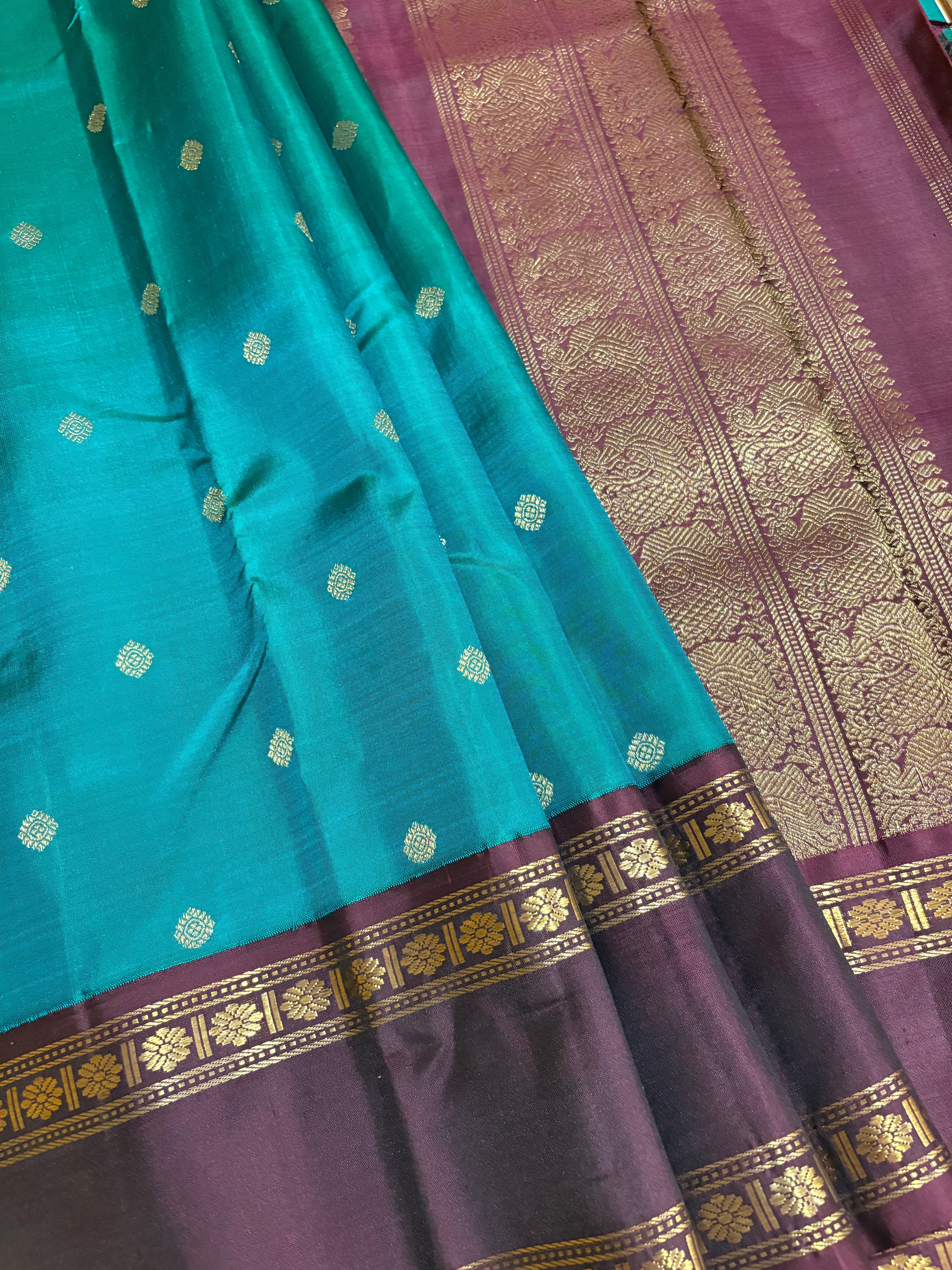 Sapphire Green Korvai Kanjivaram Silk Saree with Kanchana border - RK0535