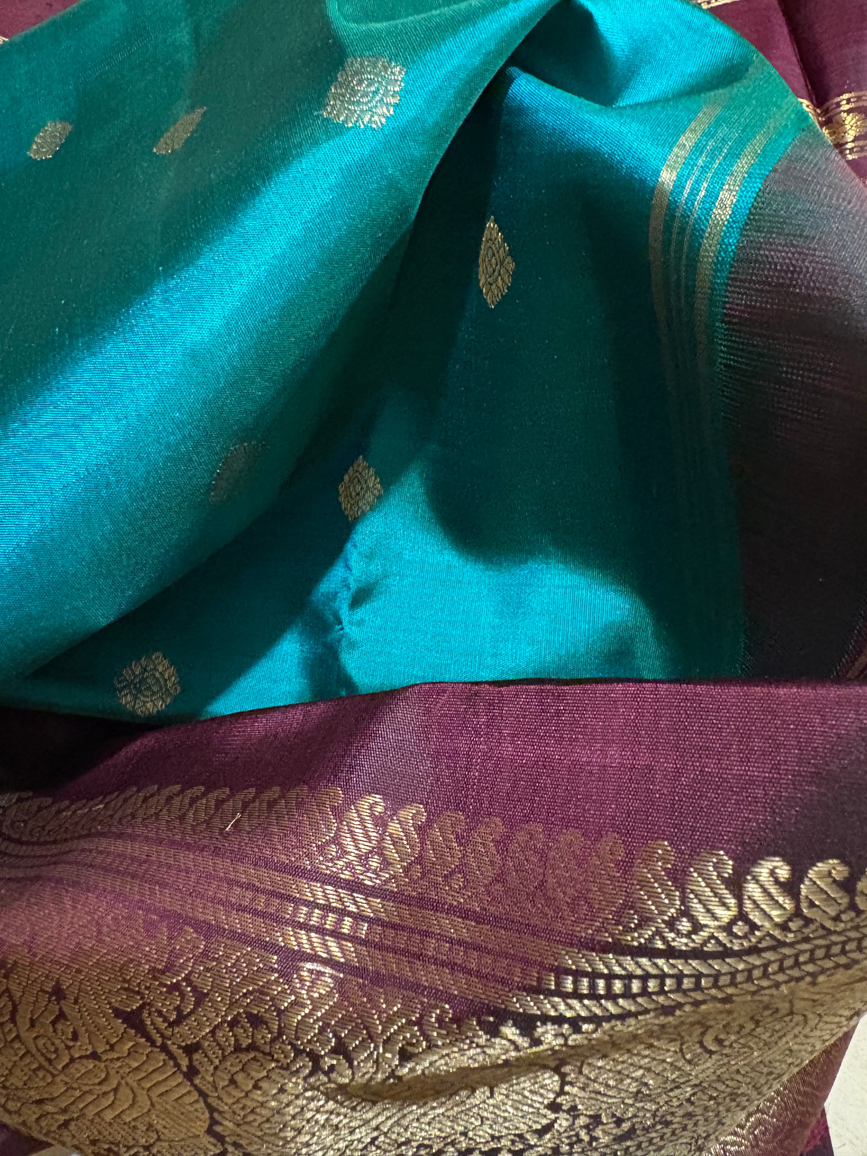 Sapphire Green Korvai Kanjivaram Silk Saree with Kanchana border - RK0535