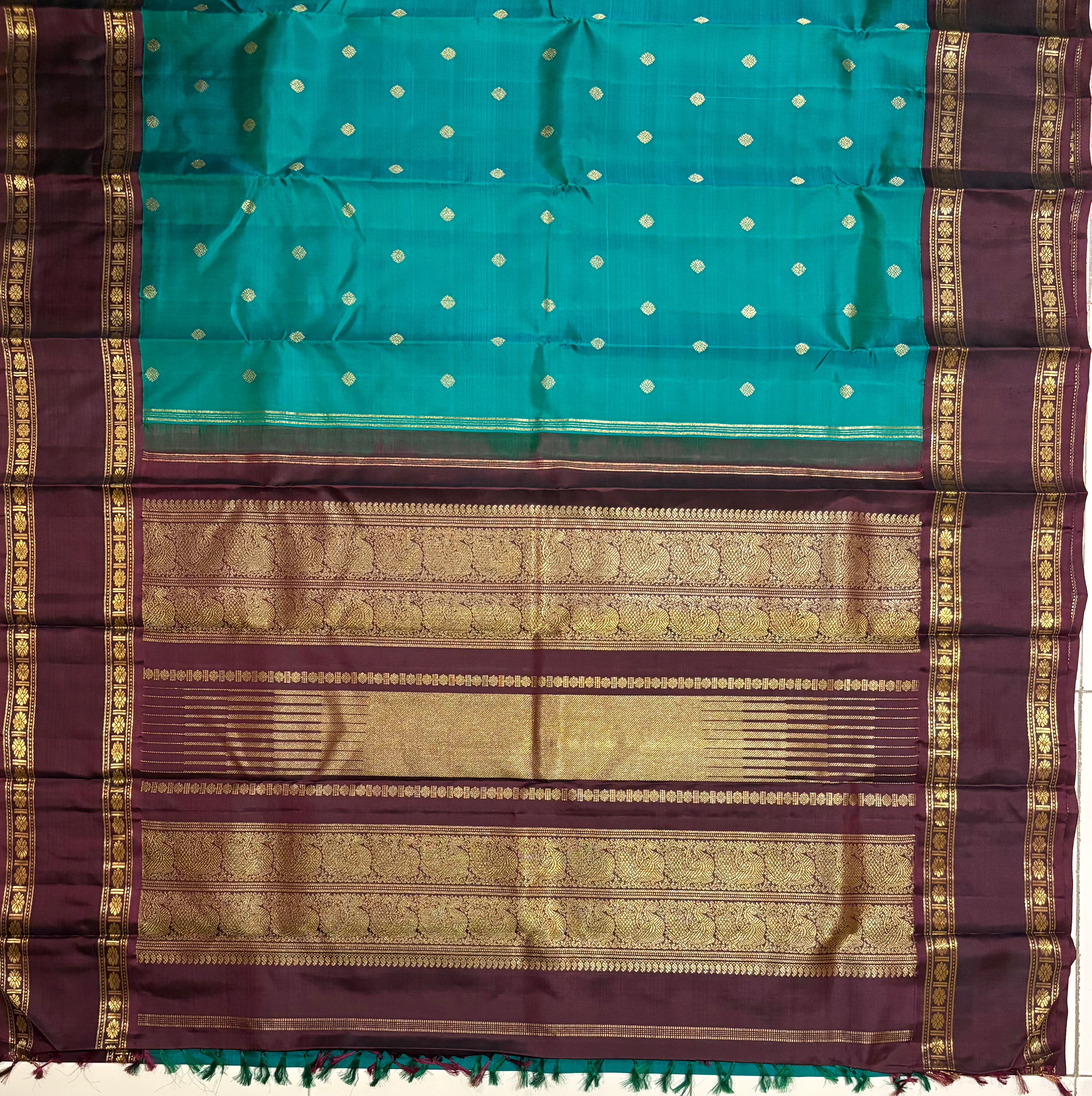 Sapphire Green Korvai Kanjivaram Silk Saree with Kanchana border - RK0535