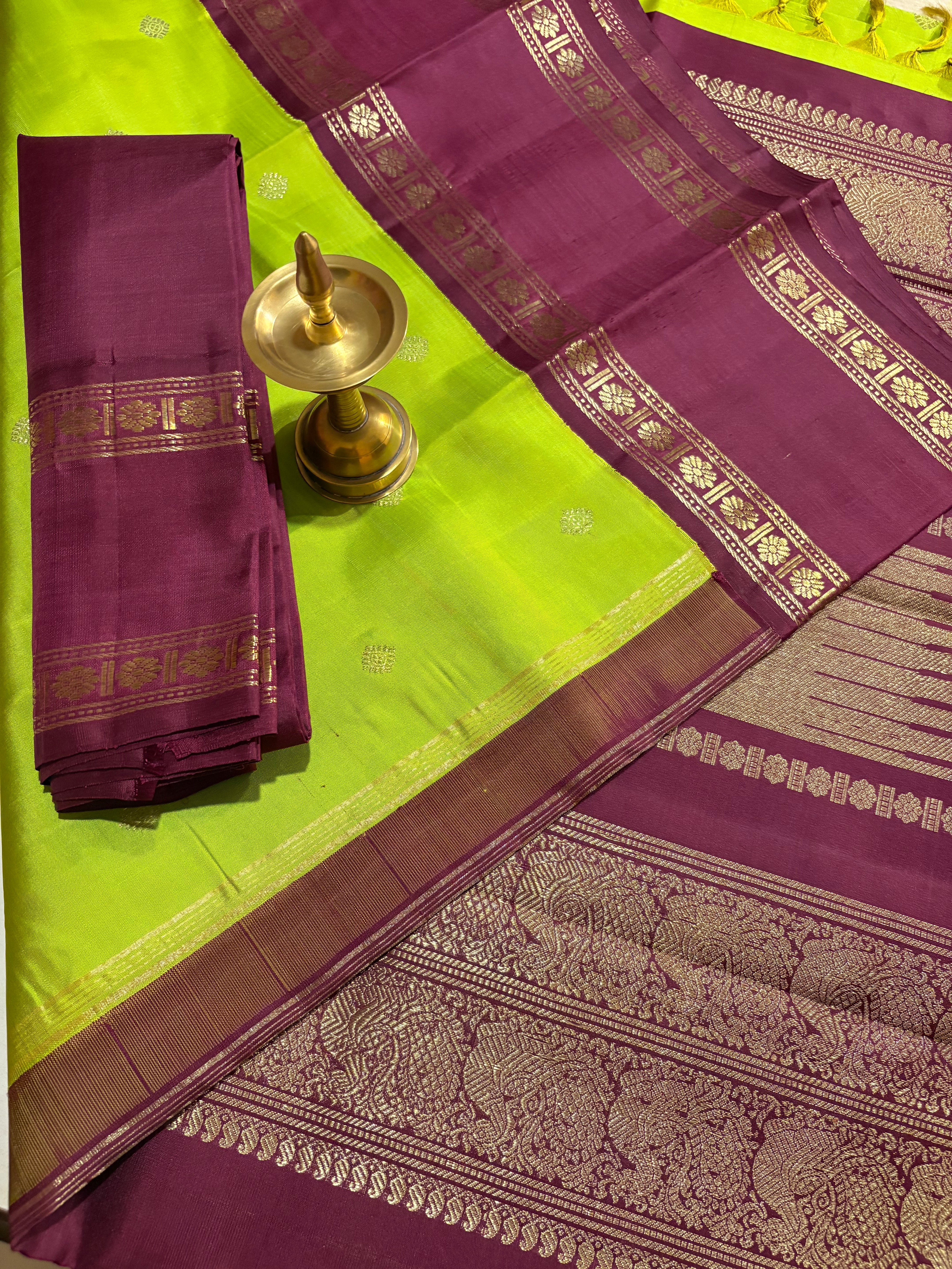 Sampanga Korvai Kanjivaram Silk Saree with  Paaku Border - RK0536