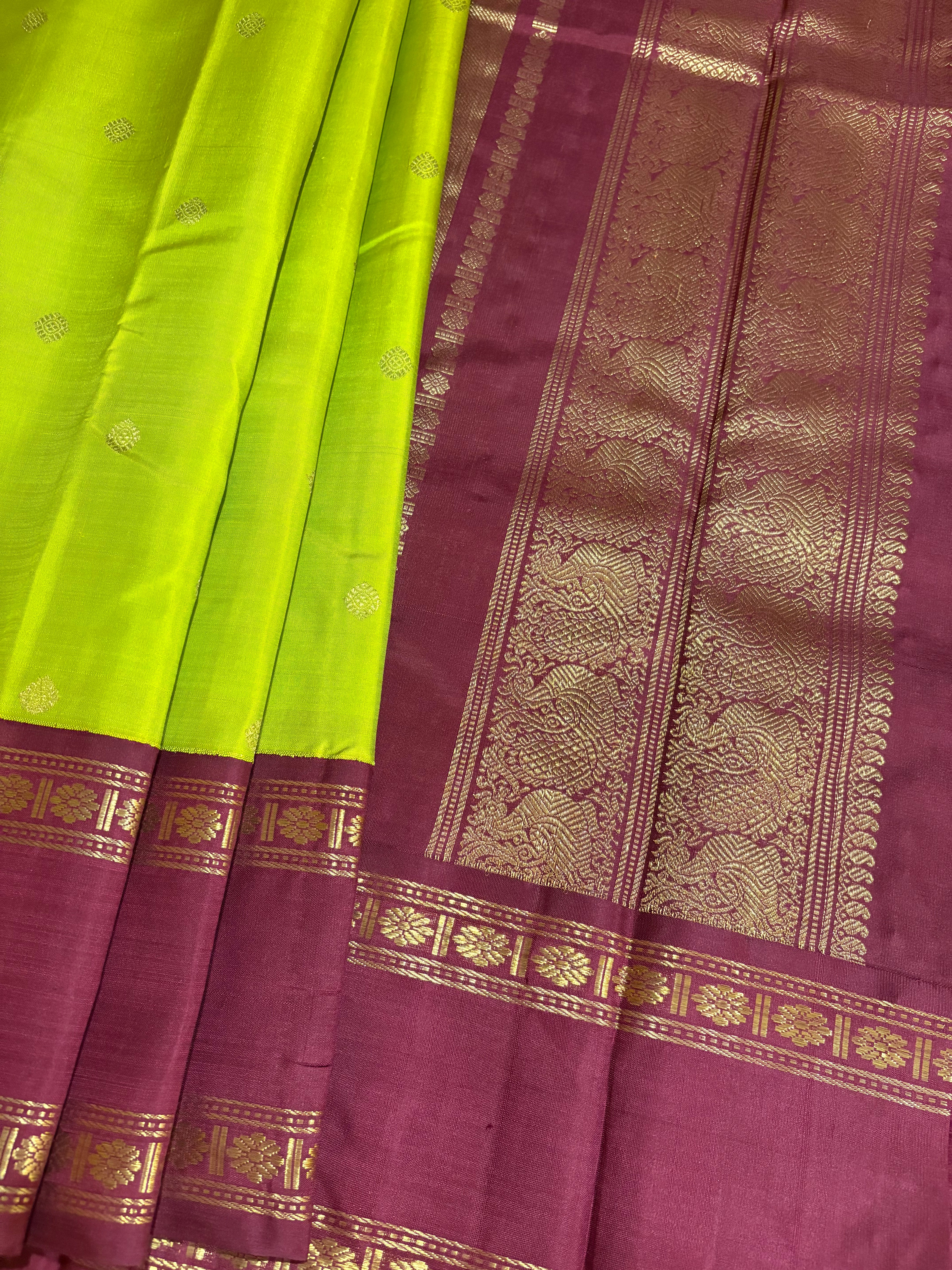 Sampanga Korvai Kanjivaram Silk Saree with  Paaku Border - RK0536