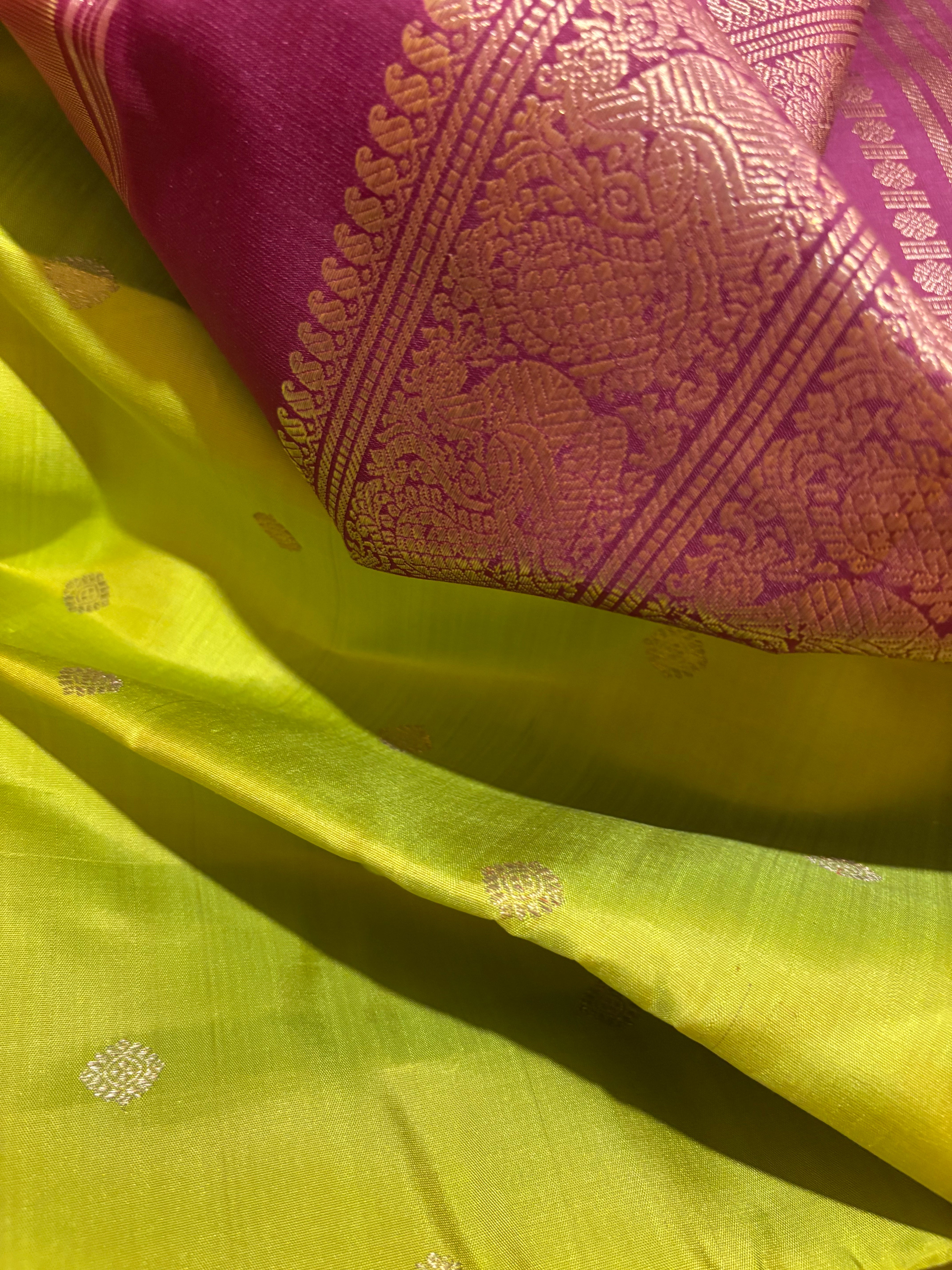 Sampanga Korvai Kanjivaram Silk Saree with  Paaku Border - RK0536