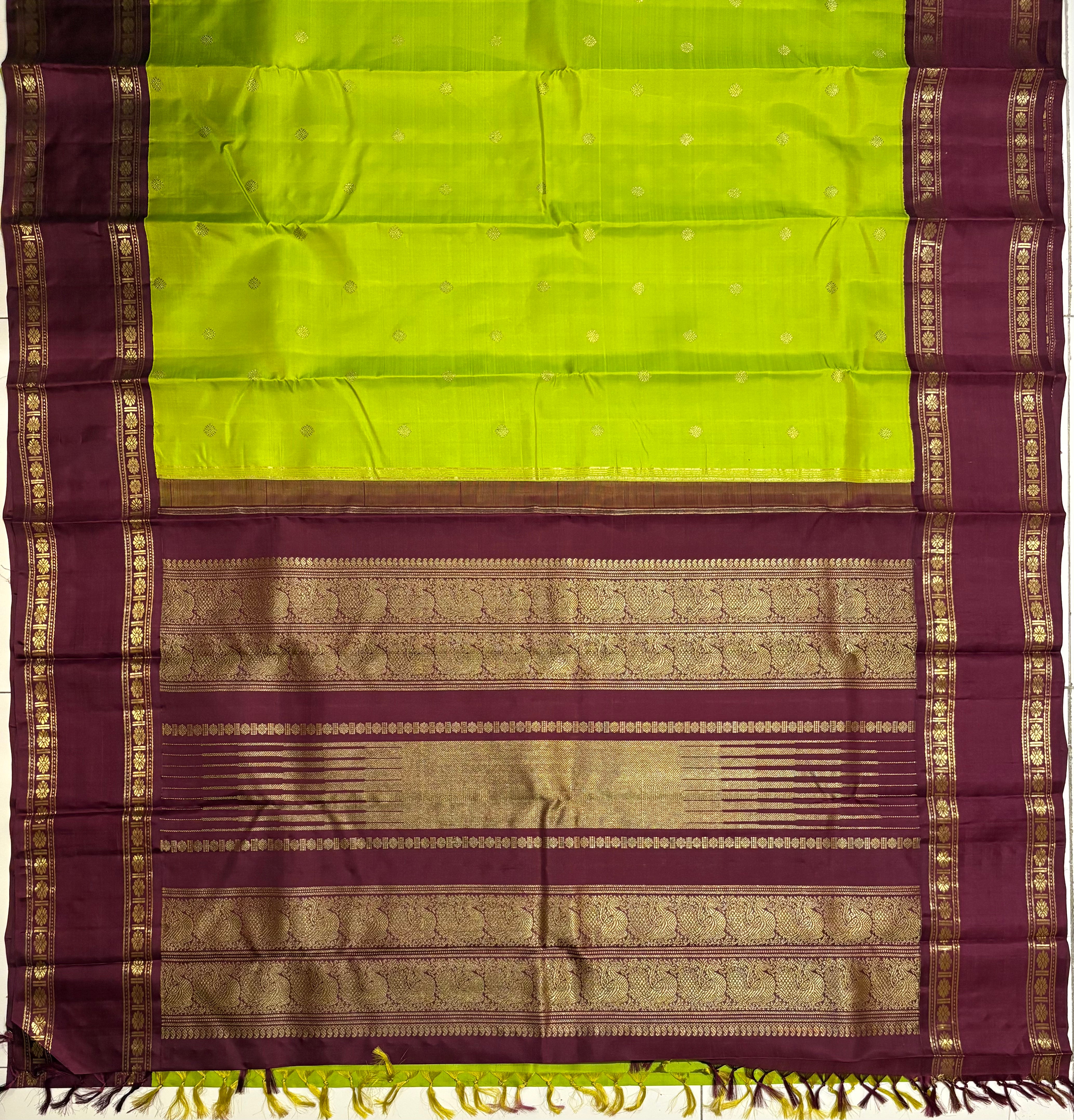 Sampanga Korvai Kanjivaram Silk Saree with  Paaku Border - RK0536
