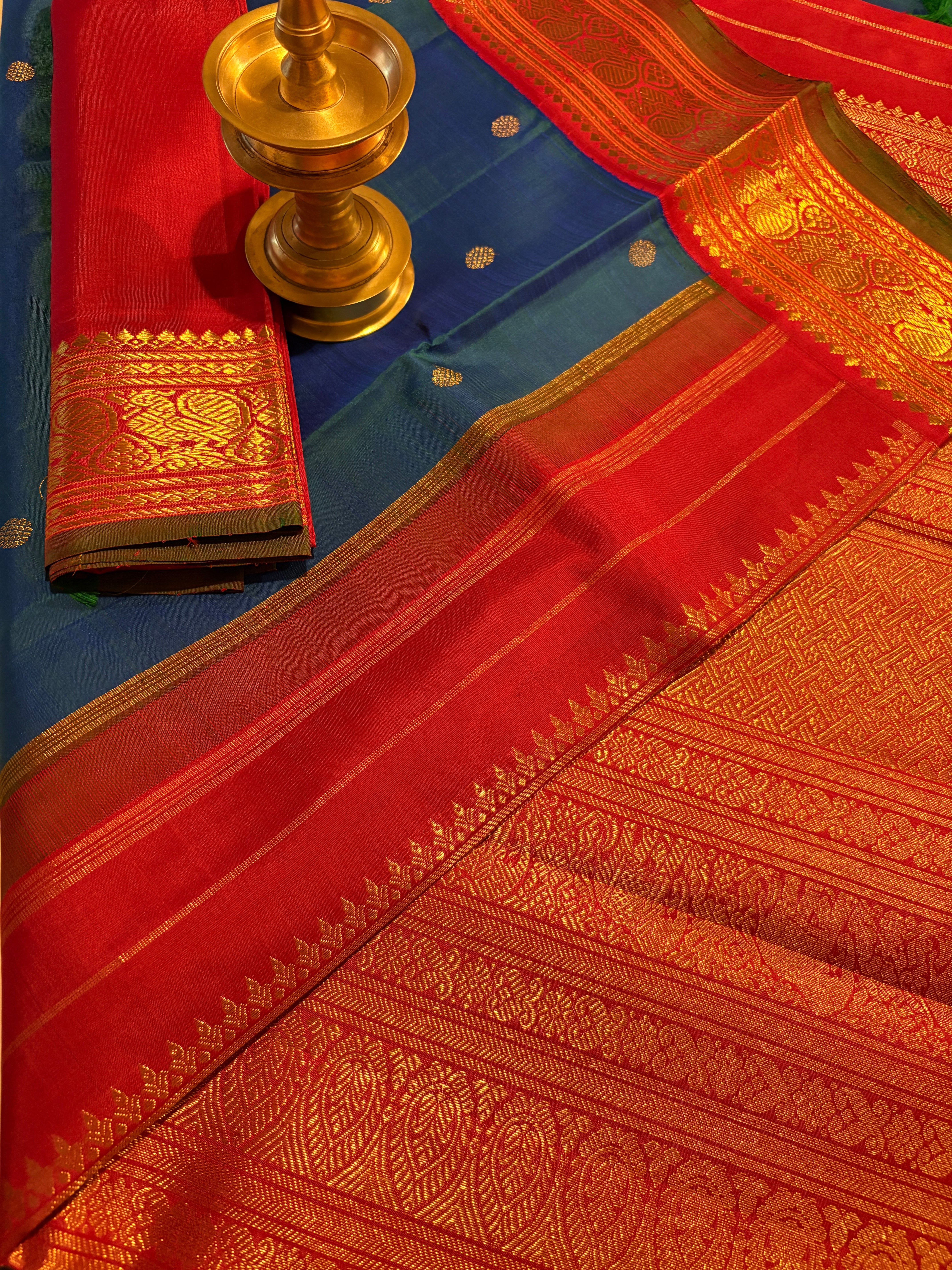 Peacock Blue Korvai Kanjivaram Silk Saree with Arakku border - RK0680