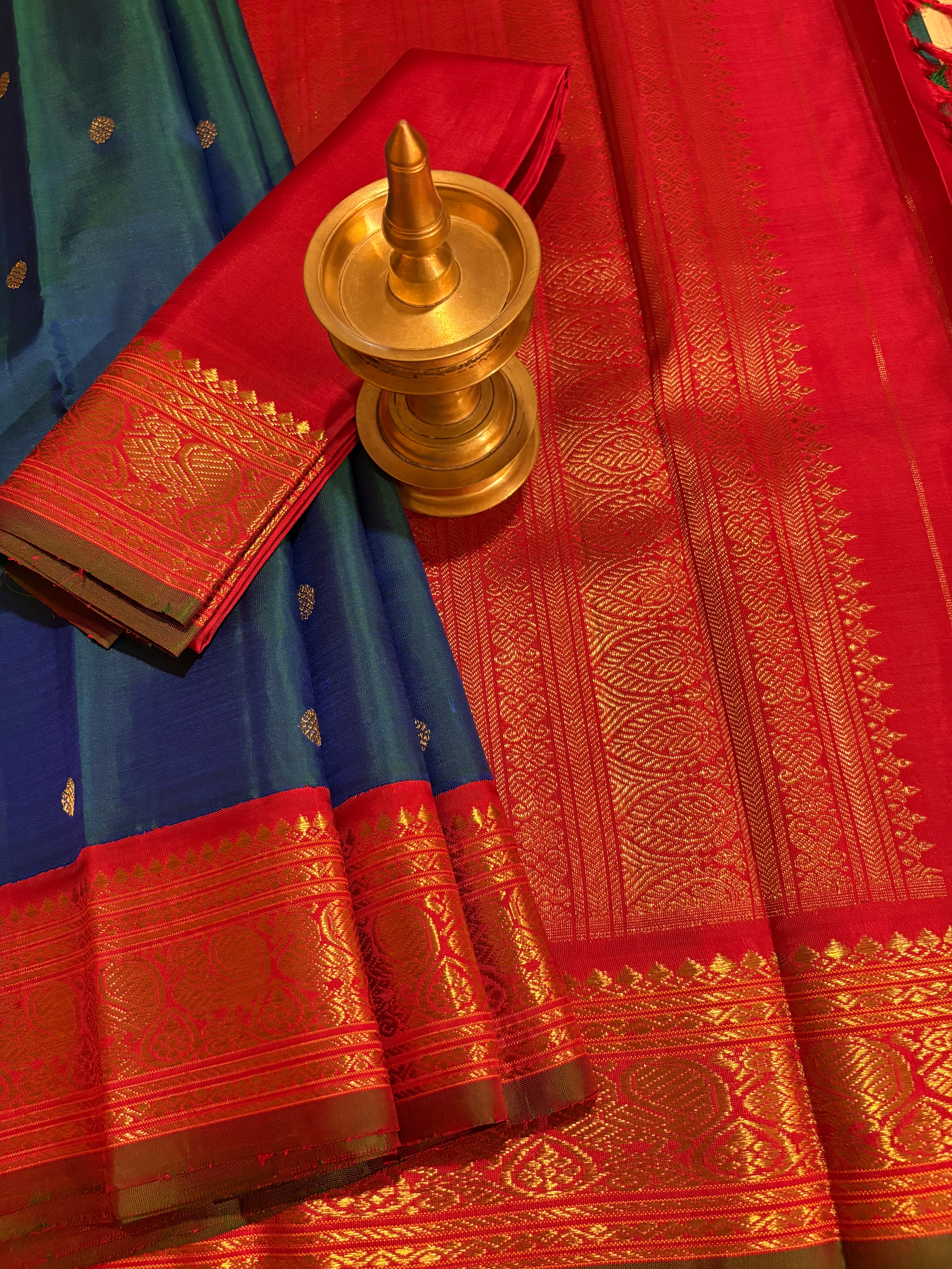 Peacock Blue Korvai Kanjivaram Silk Saree with Arakku border - RK0680