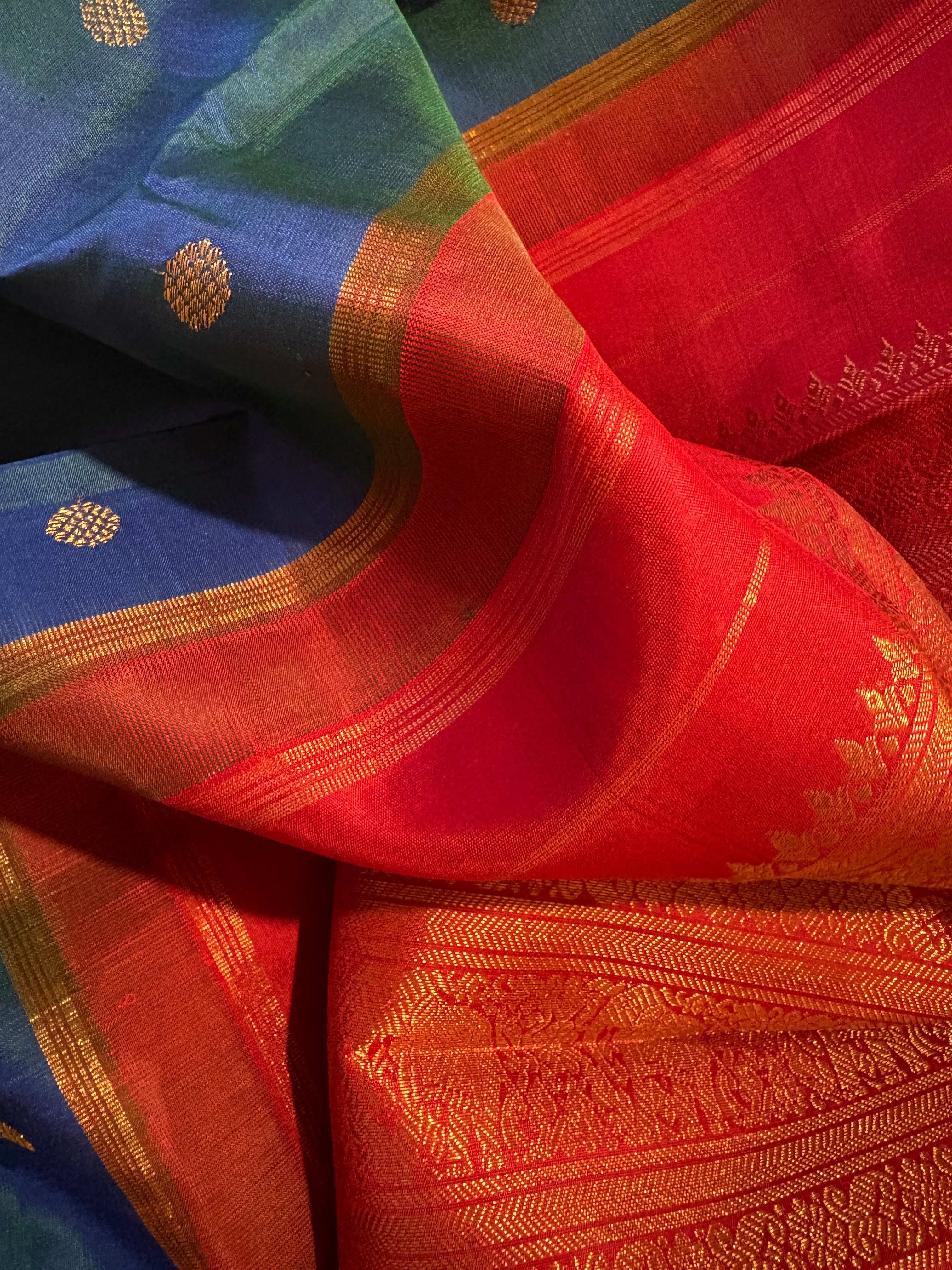 Peacock Blue Korvai Kanjivaram Silk Saree with Arakku border - RK0680