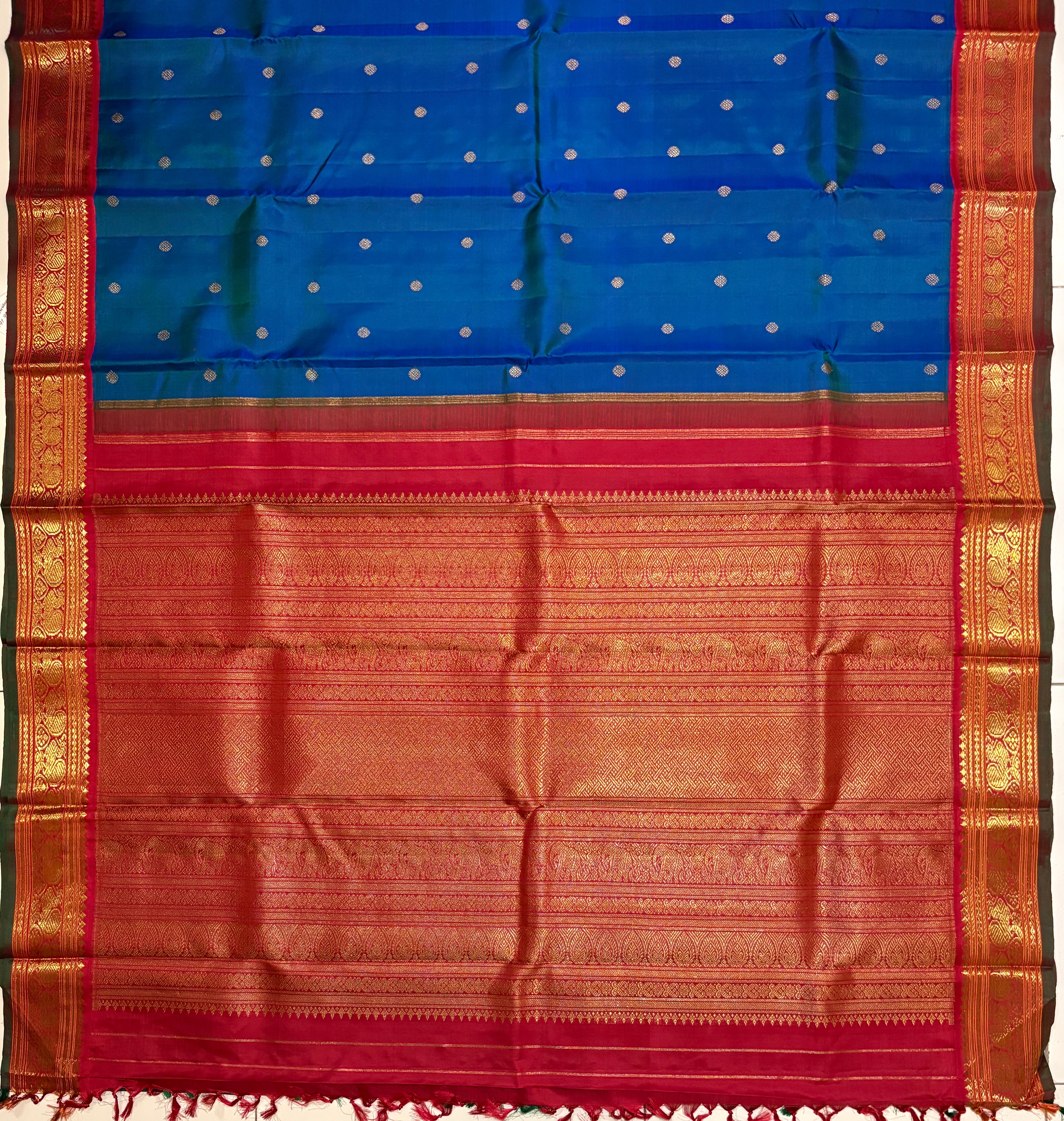 Peacock Blue Korvai Kanjivaram Silk Saree with Arakku border - RK0680