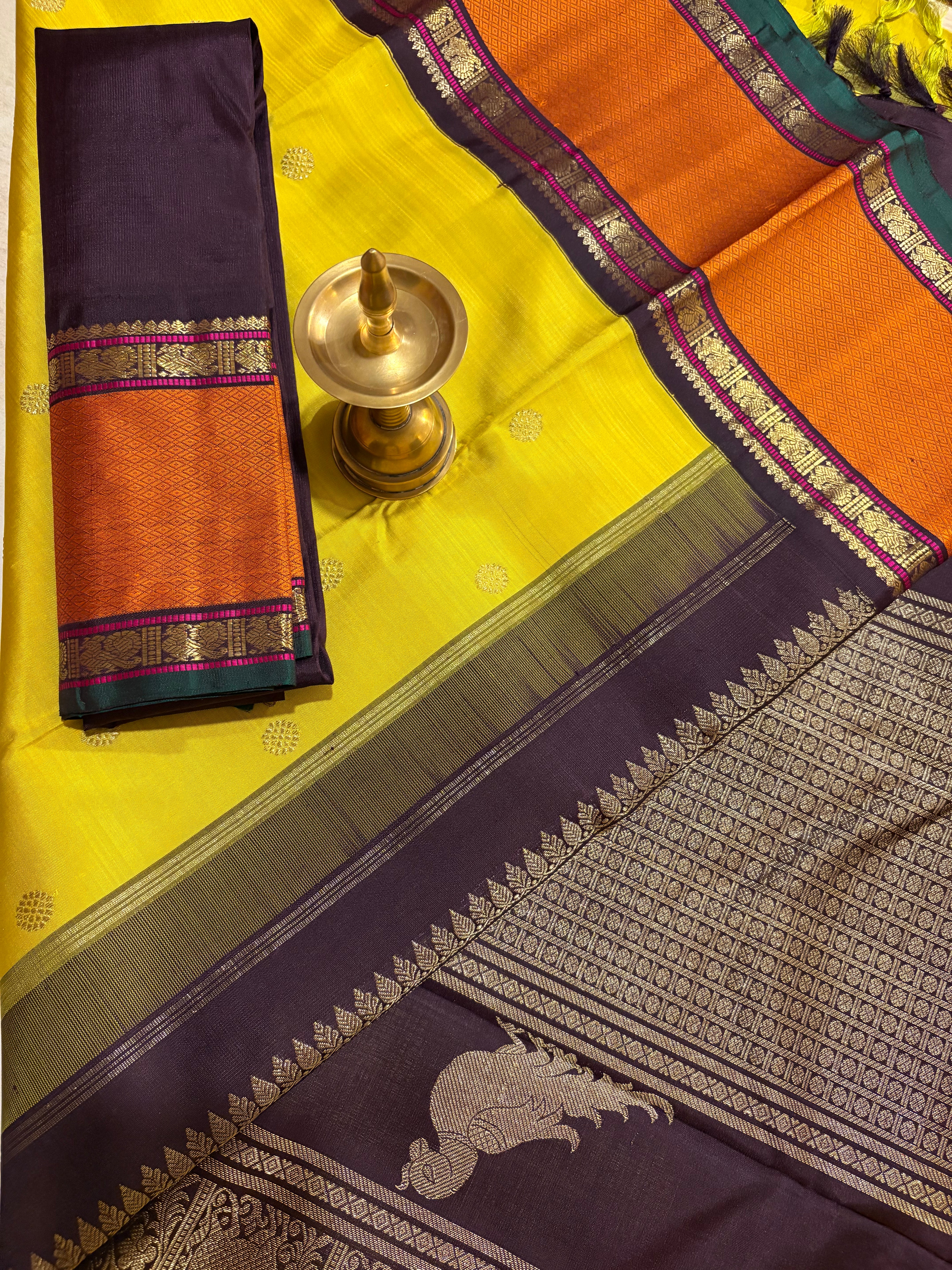 Sampanga Korvai Kanjivaram Handloom Silk Saree with Kanchana Border - RK0363