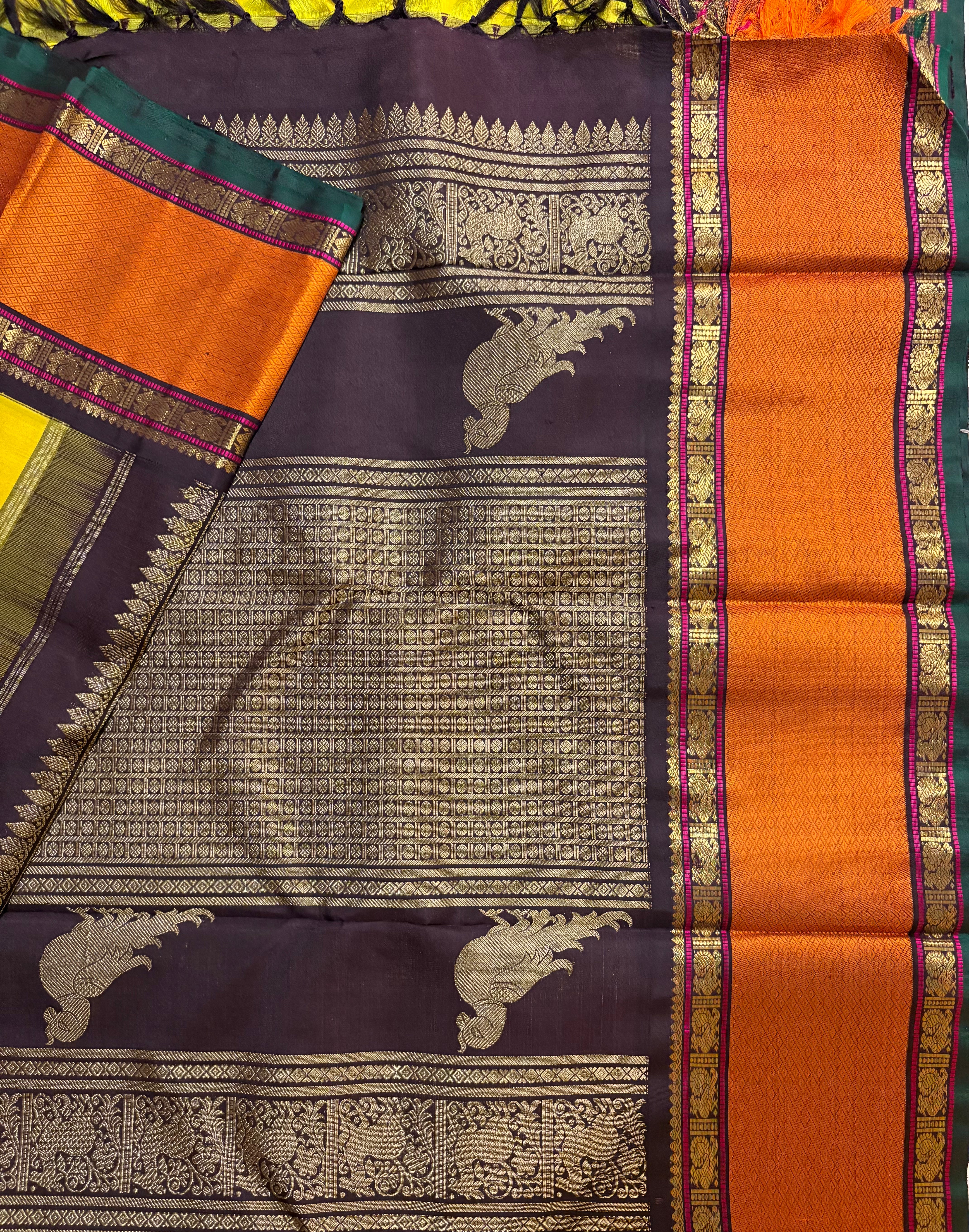 Sampanga Korvai Kanjivaram Handloom Silk Saree with Kanchana Border - RK0363