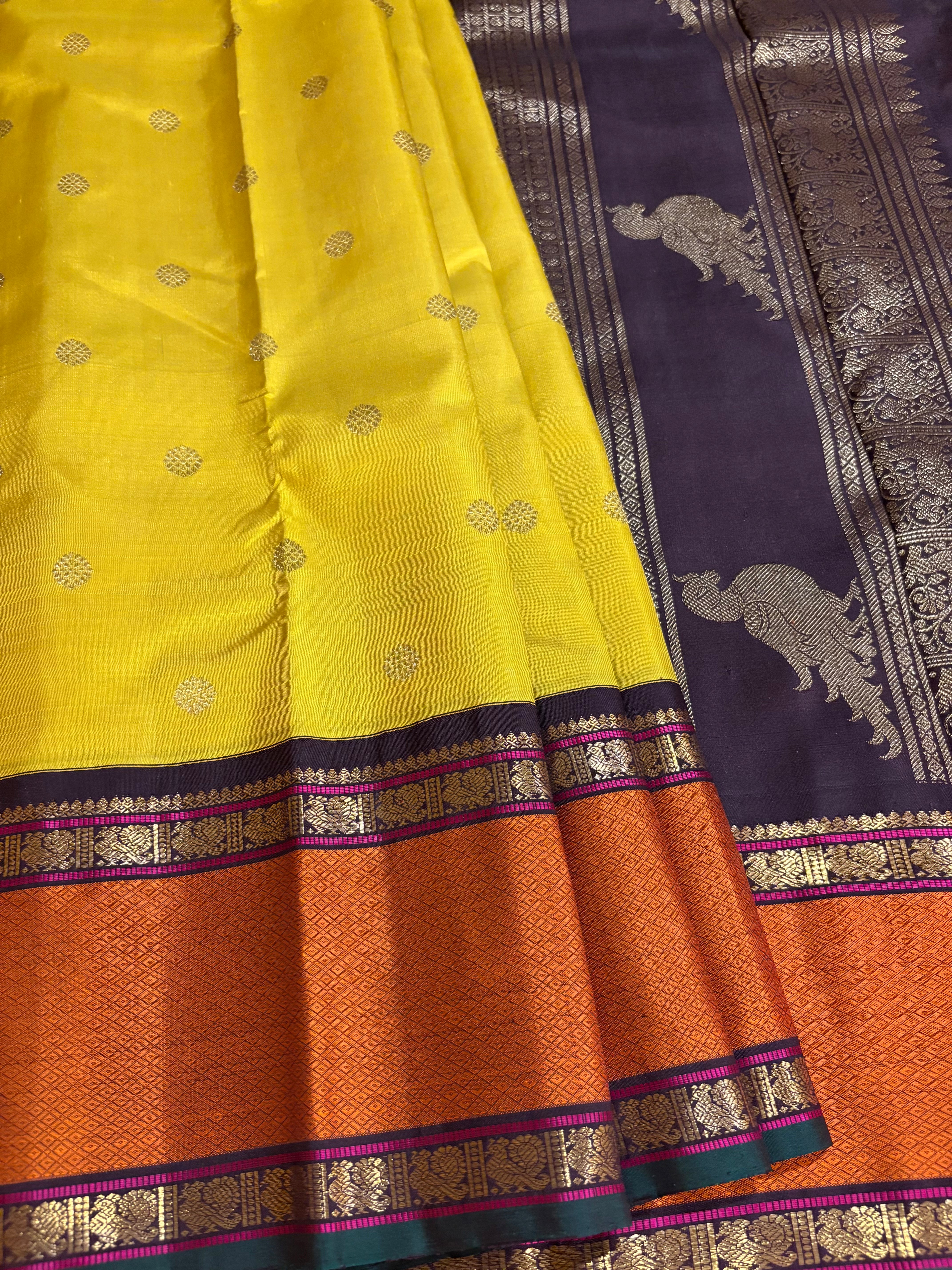 Sampanga Korvai Kanjivaram Handloom Silk Saree with Kanchana Border - RK0363