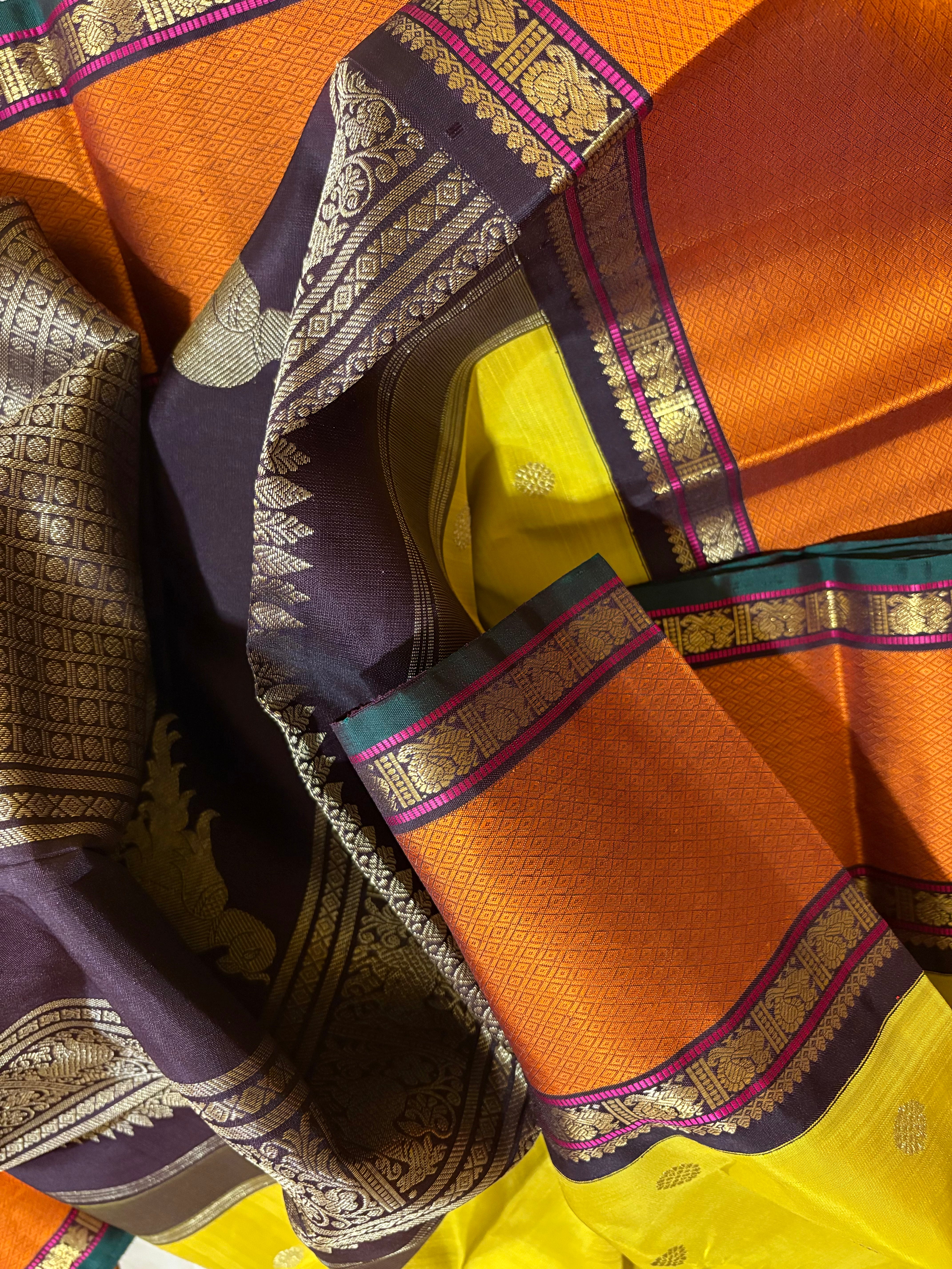 Sampanga Korvai Kanjivaram Handloom Silk Saree with Kanchana Border - RK0363