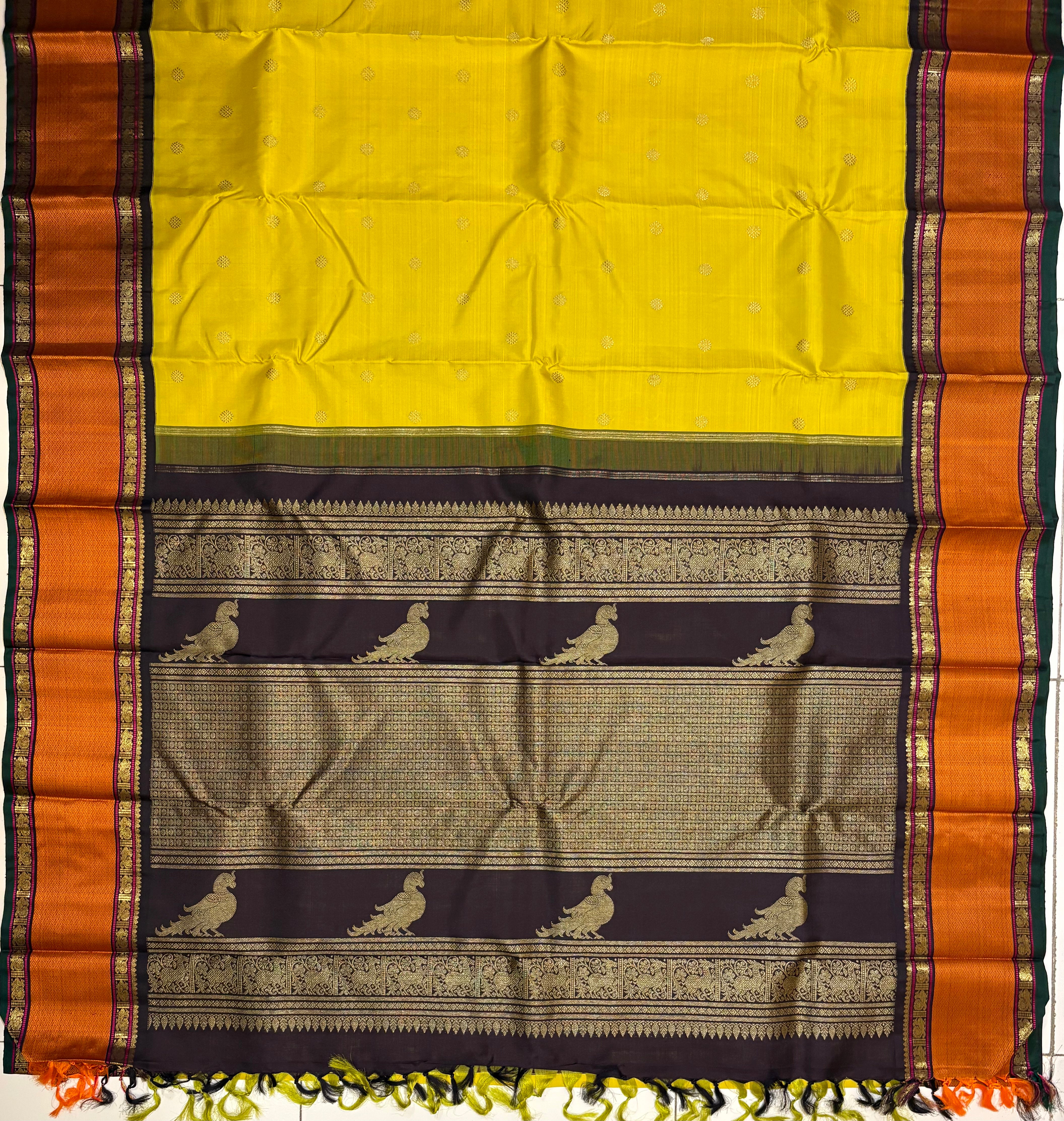 Sampanga Korvai Kanjivaram Handloom Silk Saree with Kanchana Border - RK0363