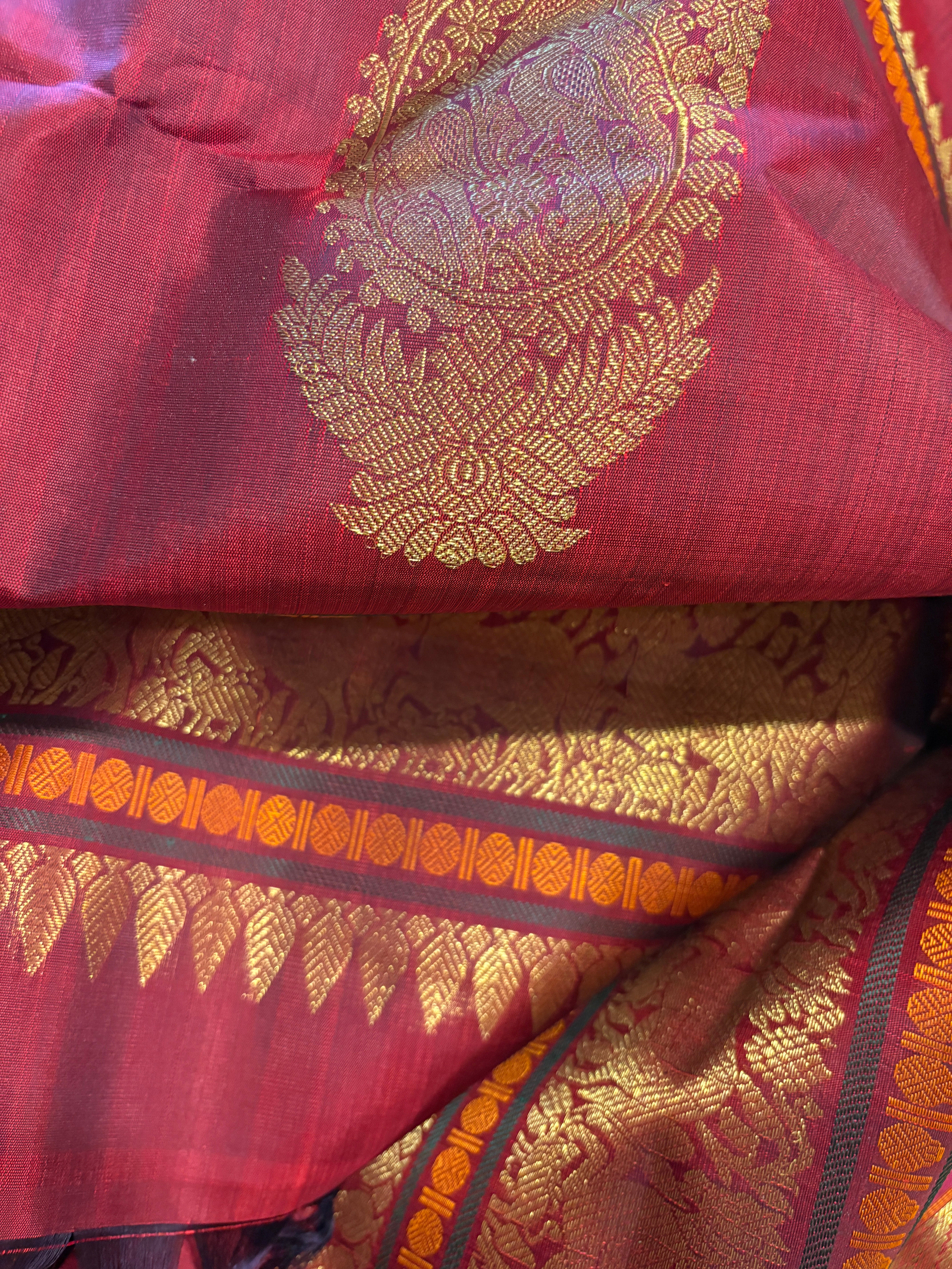 Rust Orange Kanjivaram Silk Saree with deep Maroon border - RK0738