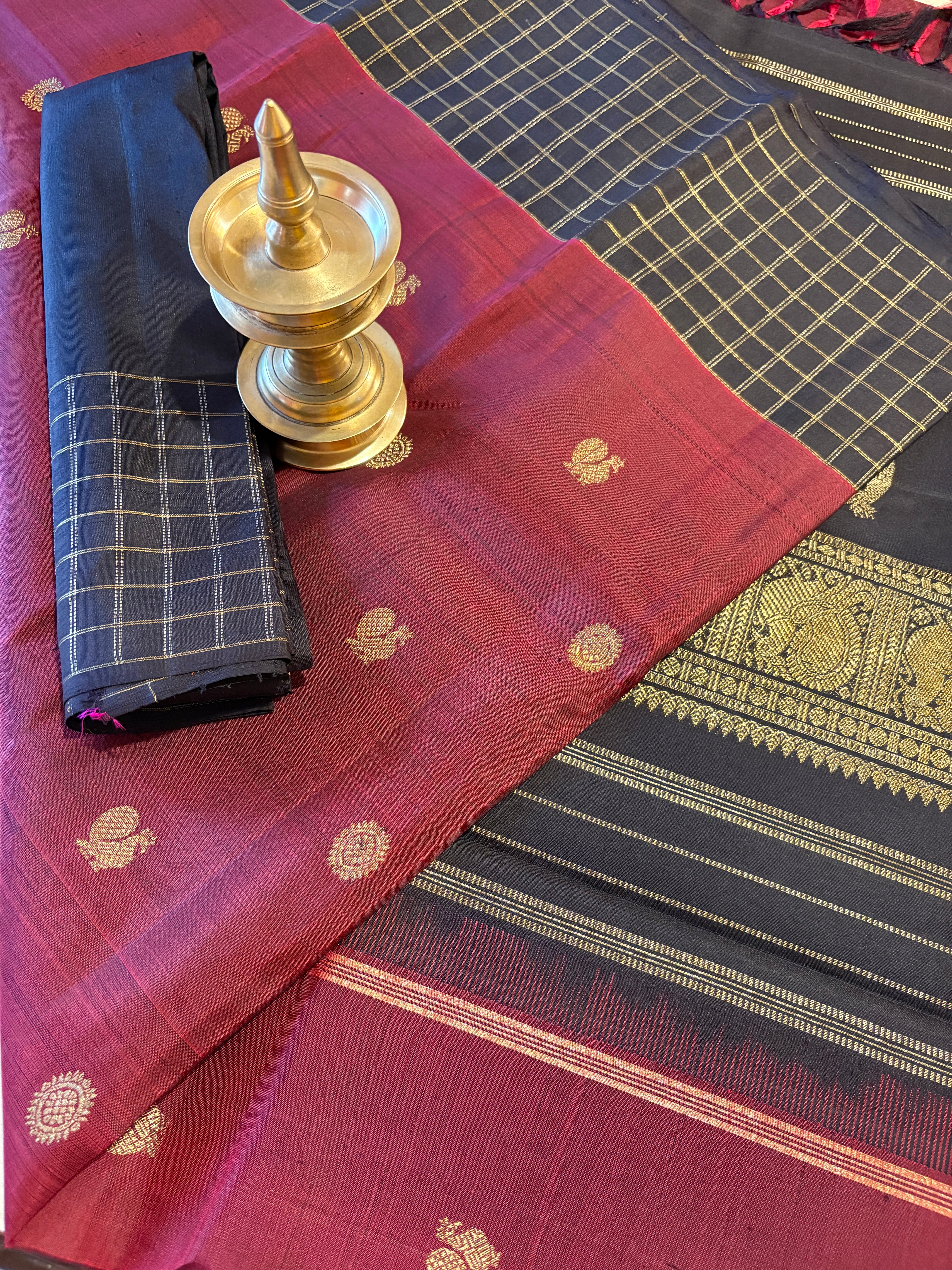 Maroon Kanjivaram with Kanchana Chequered borders&nbsp - RK0265