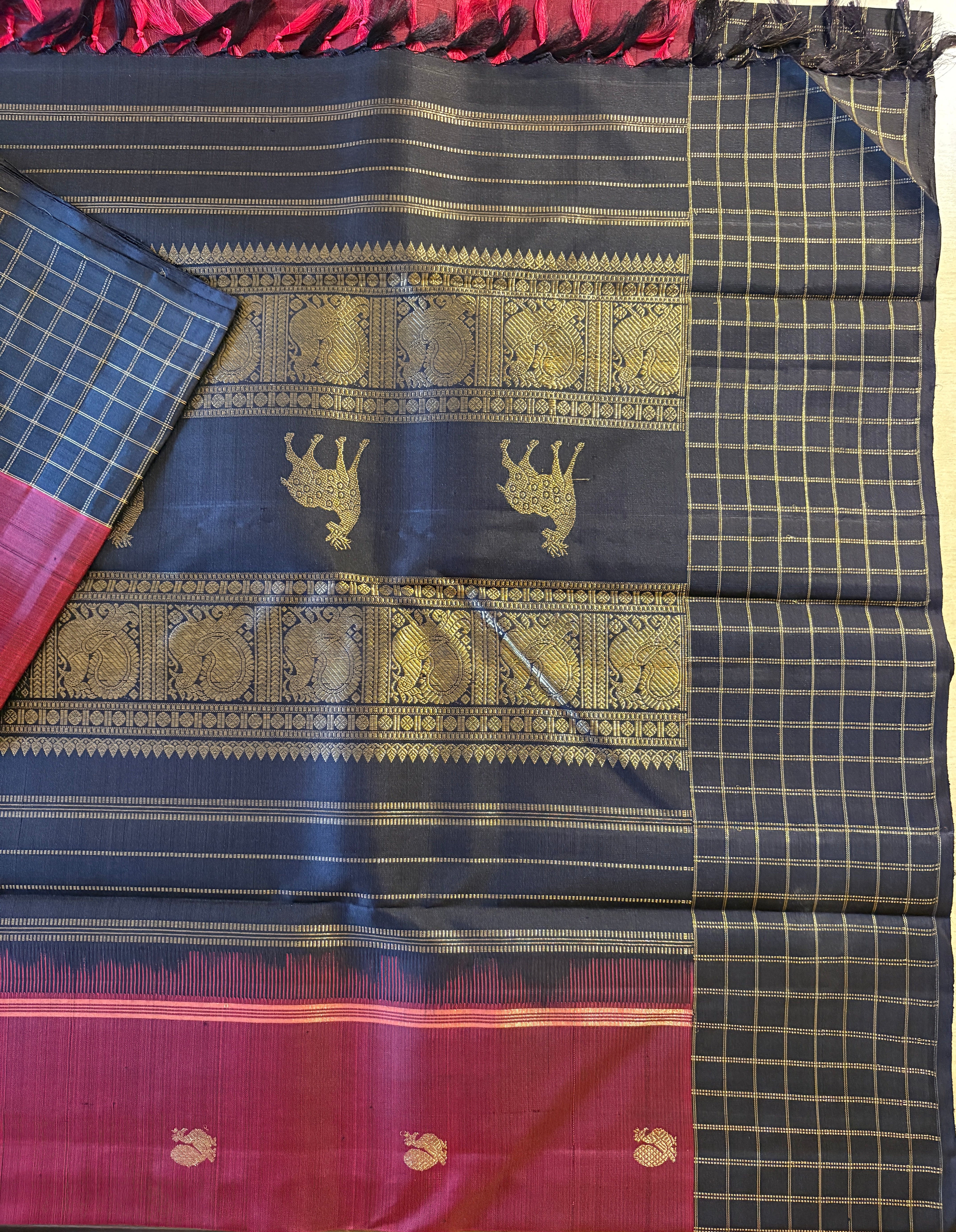 Maroon Kanjivaram with Kanchana Chequered borders&nbsp - RK0265