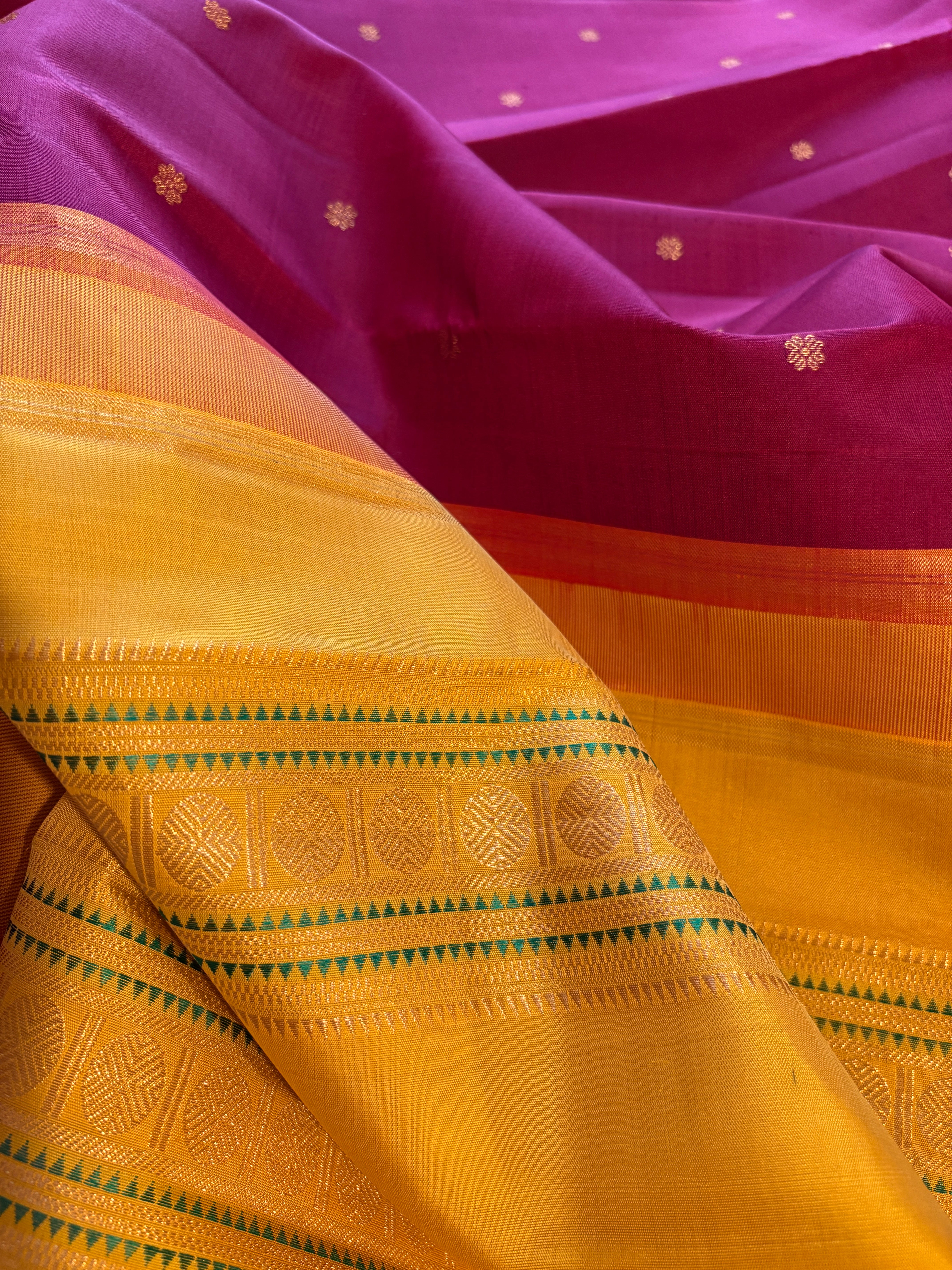 Deep Garnet Korvai Kanjivaram Silk Saree with Mustard border - RK0757