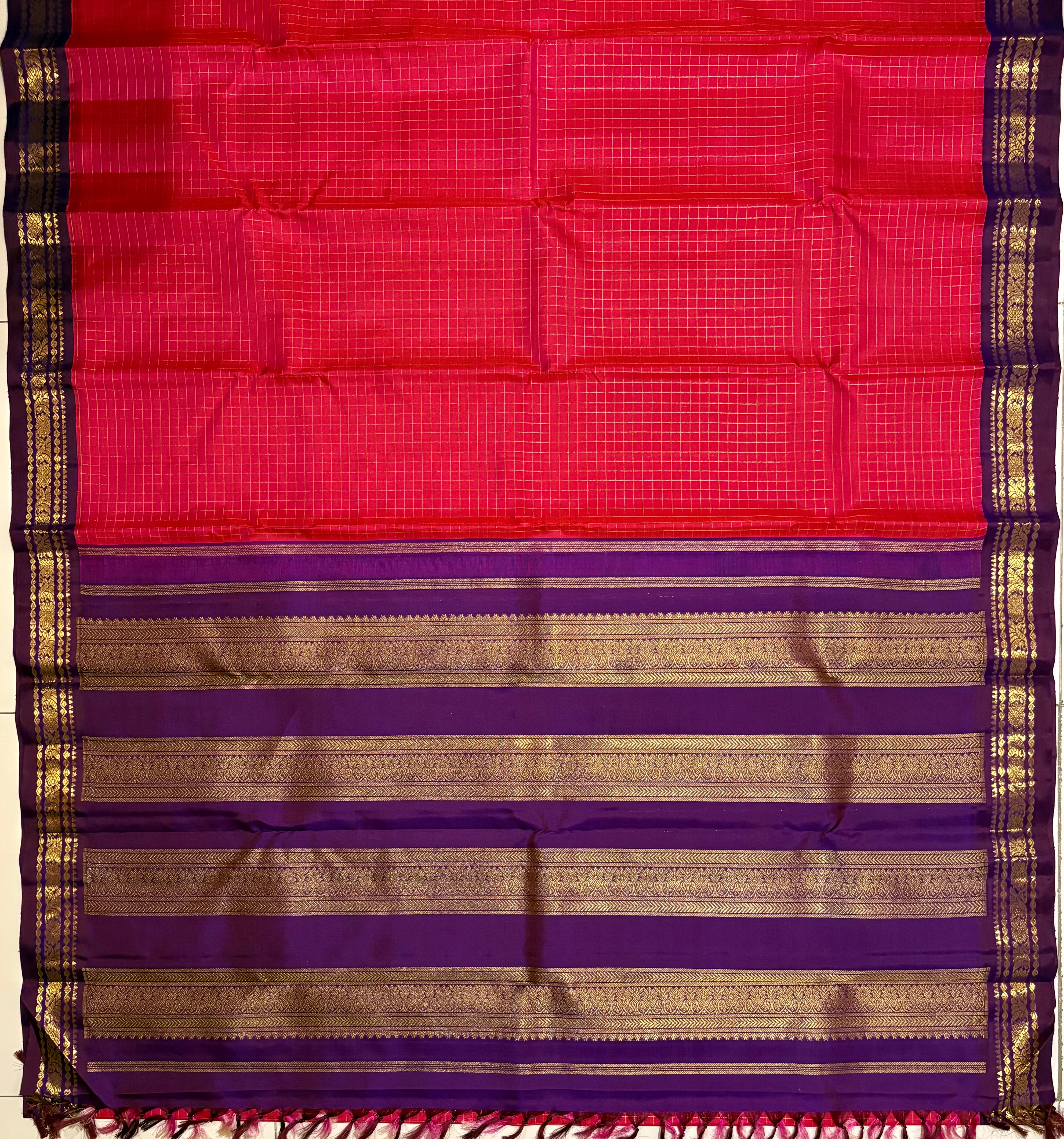 Pinkish Red Smal Border Korvai Kanjiaram Handloom Silk Saree with Nagapazham Border - RK0540