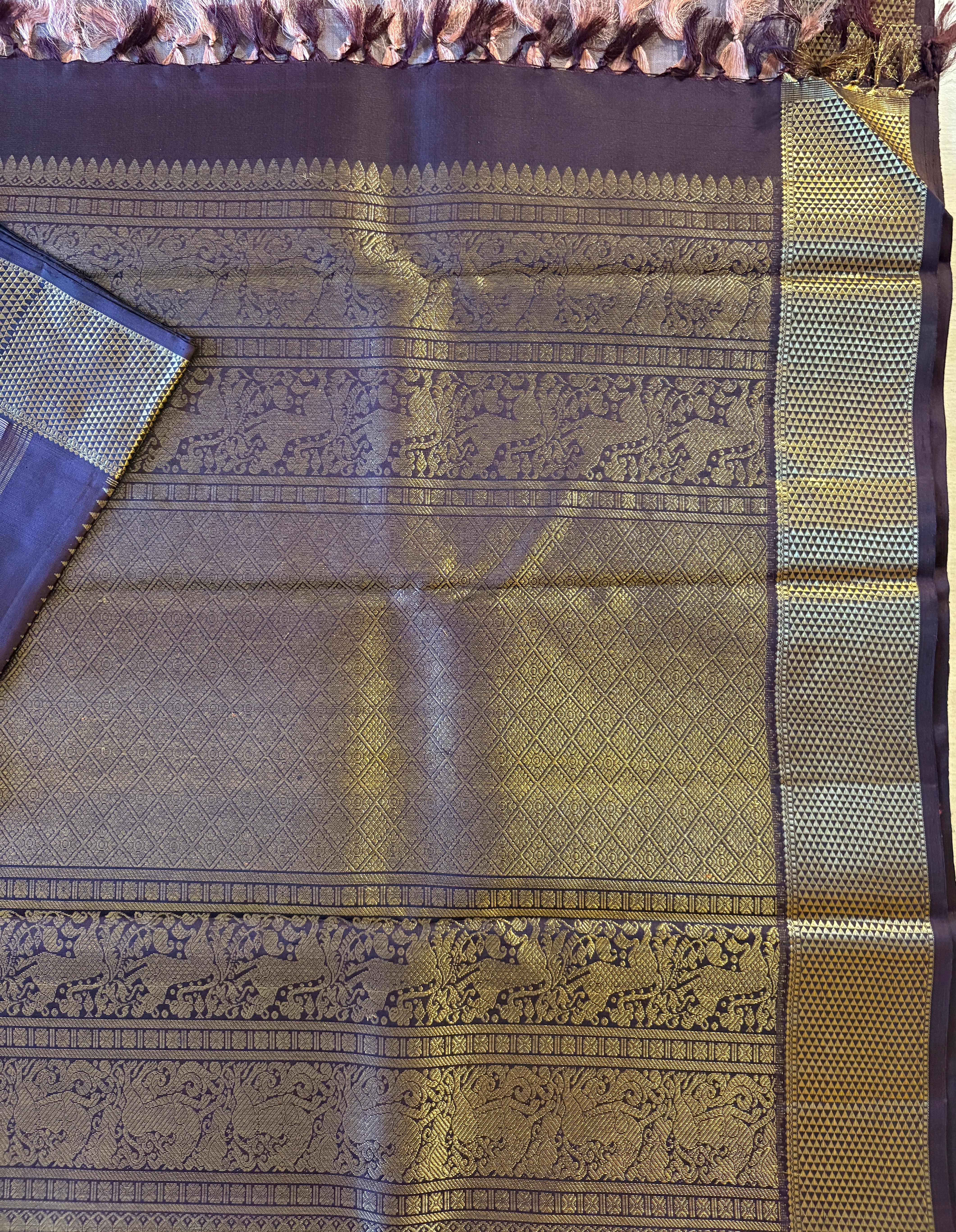 Burnt Onion Kanjivaram Silk Saree with Dark Nagapazham borders-RK0101