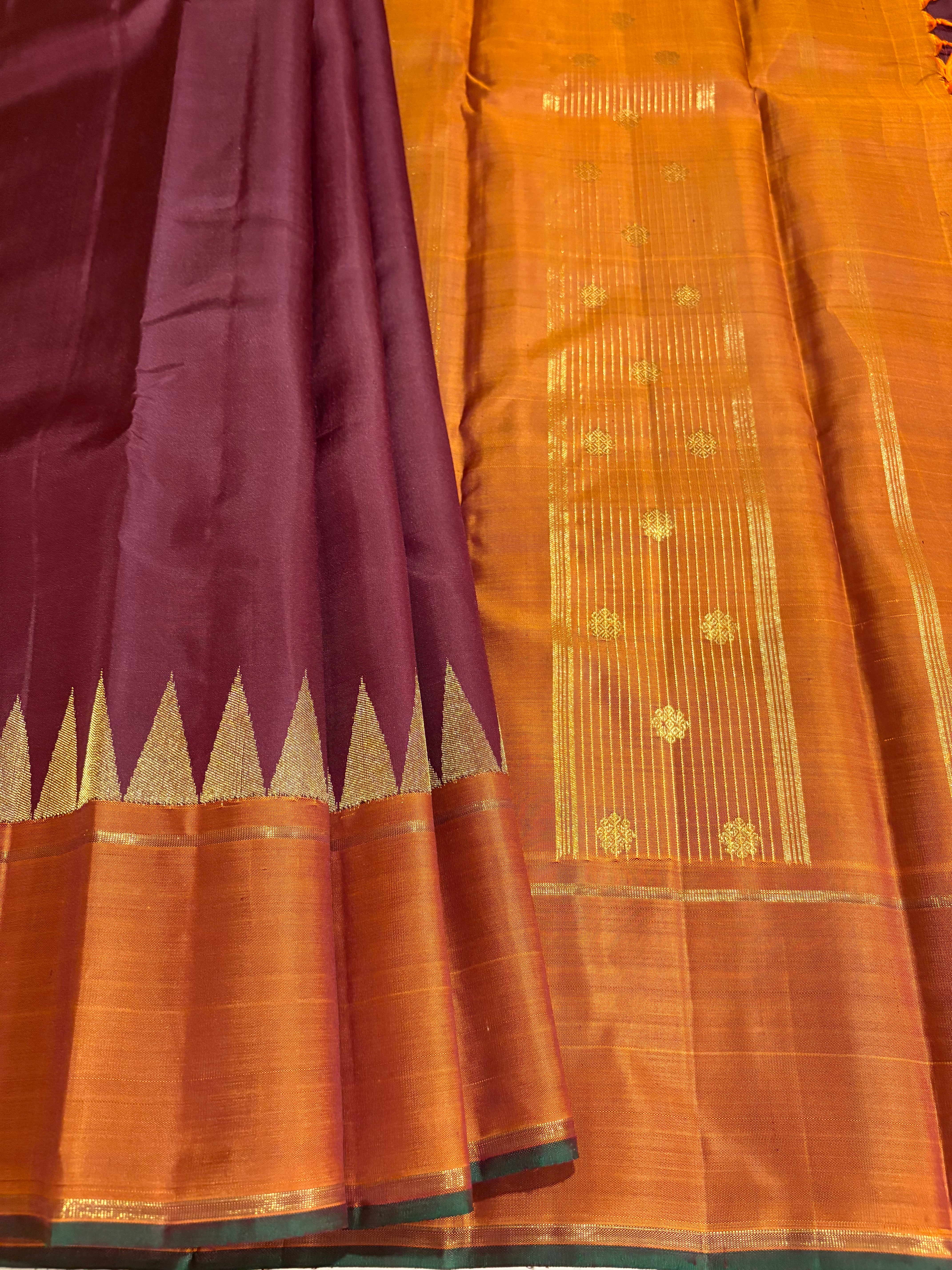 Paaku Kanjivaram Silk Saree  with Rust Border RK0554