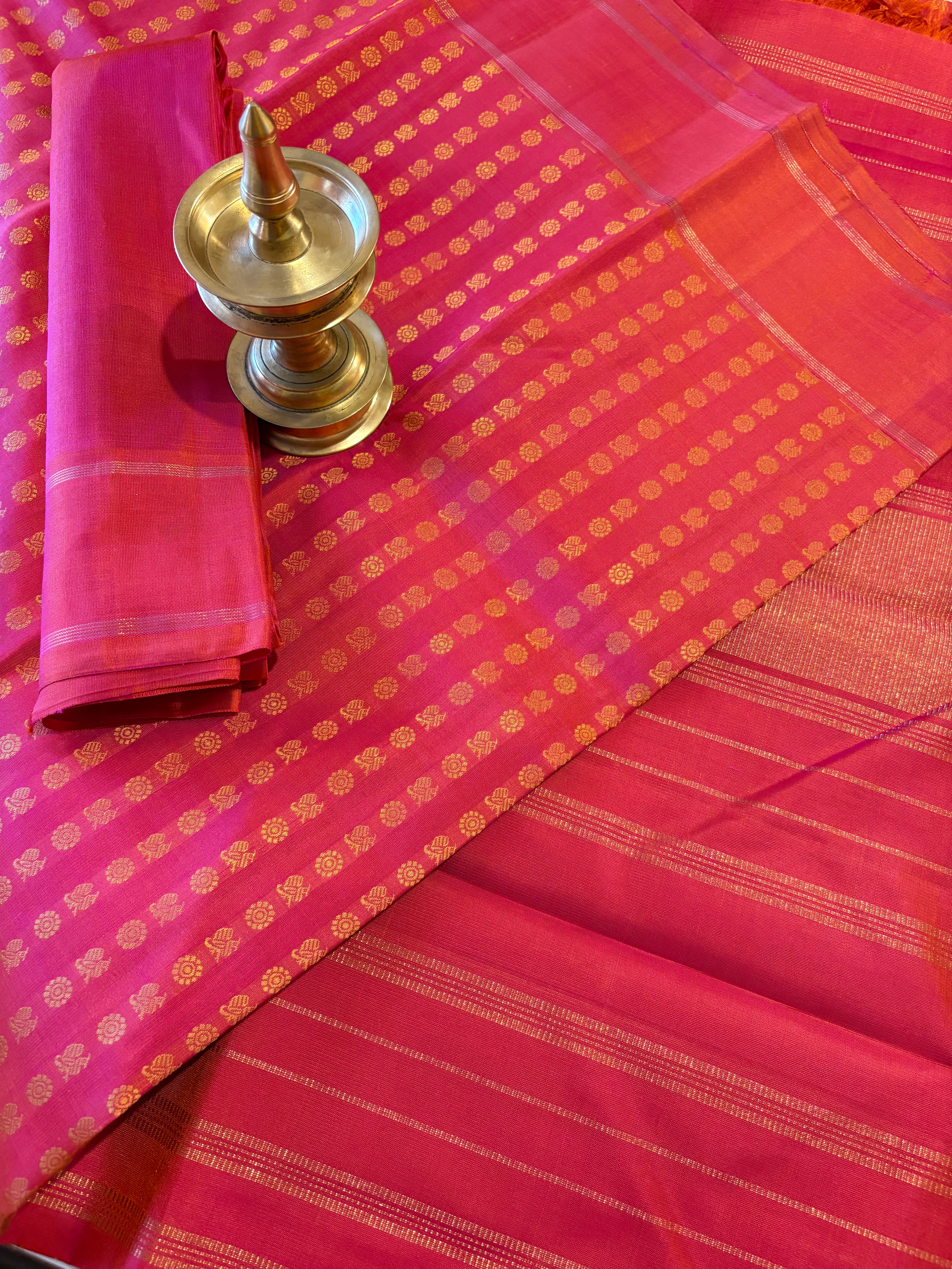 Pinkish Orange monotone Kanjivaram Silk Saree - RK0221