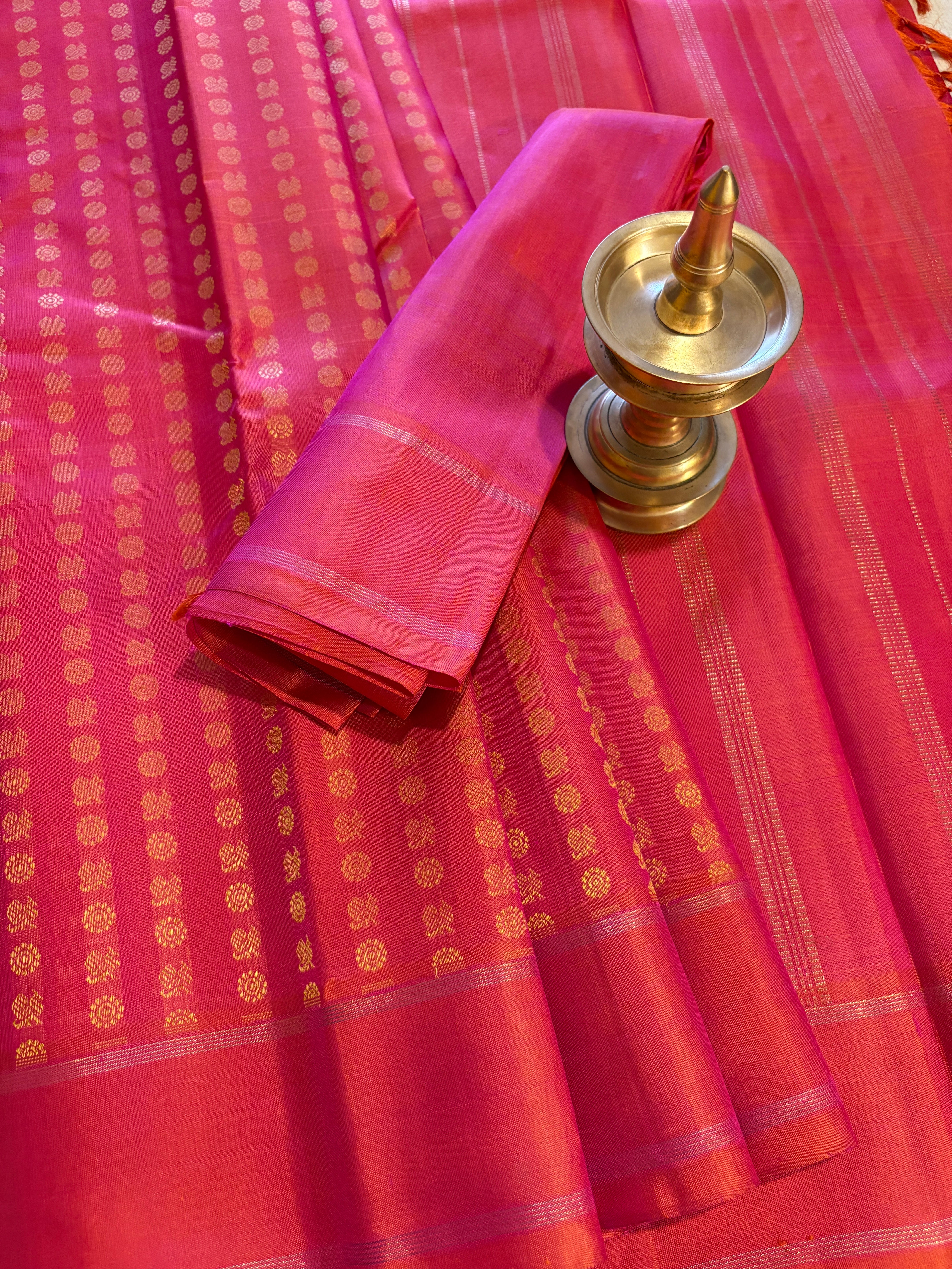 Pinkish Orange monotone Kanjivaram Silk Saree - RK0221