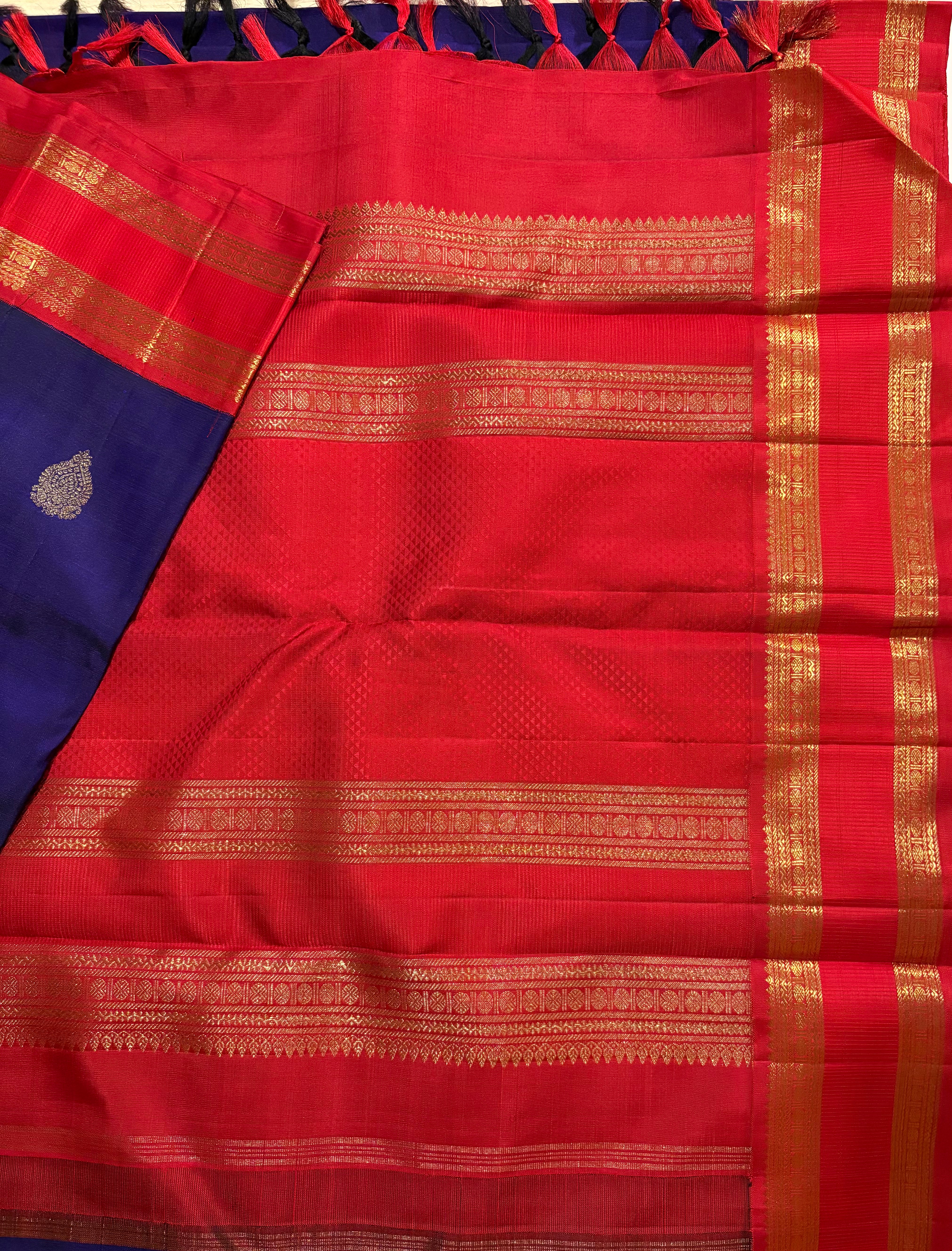 Bluish Violet Korvai Kajivaram Silk Saree with Red Border RK0431