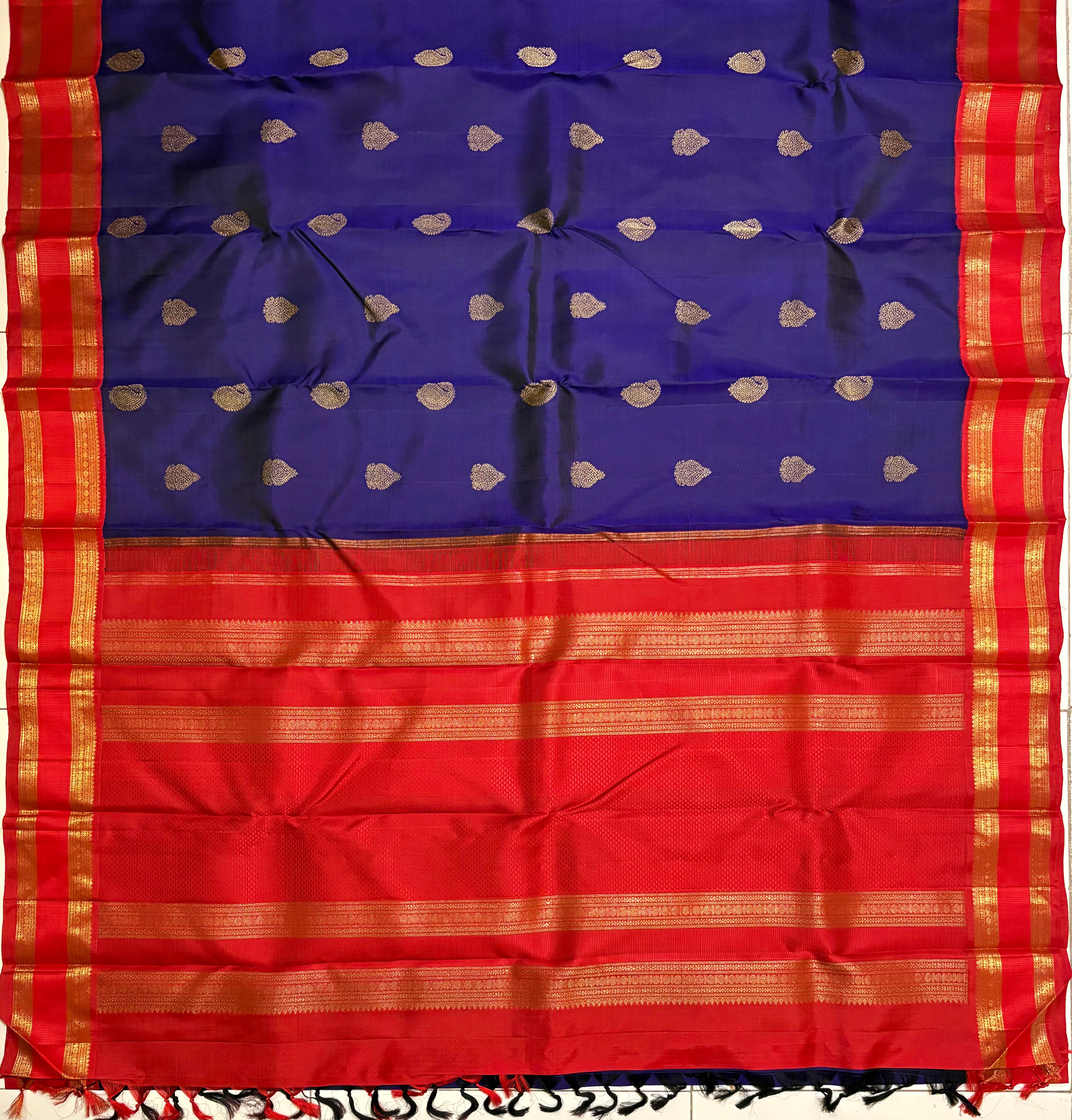 Bluish Violet Korvai Kajivaram Silk Saree with Red Border RK0431