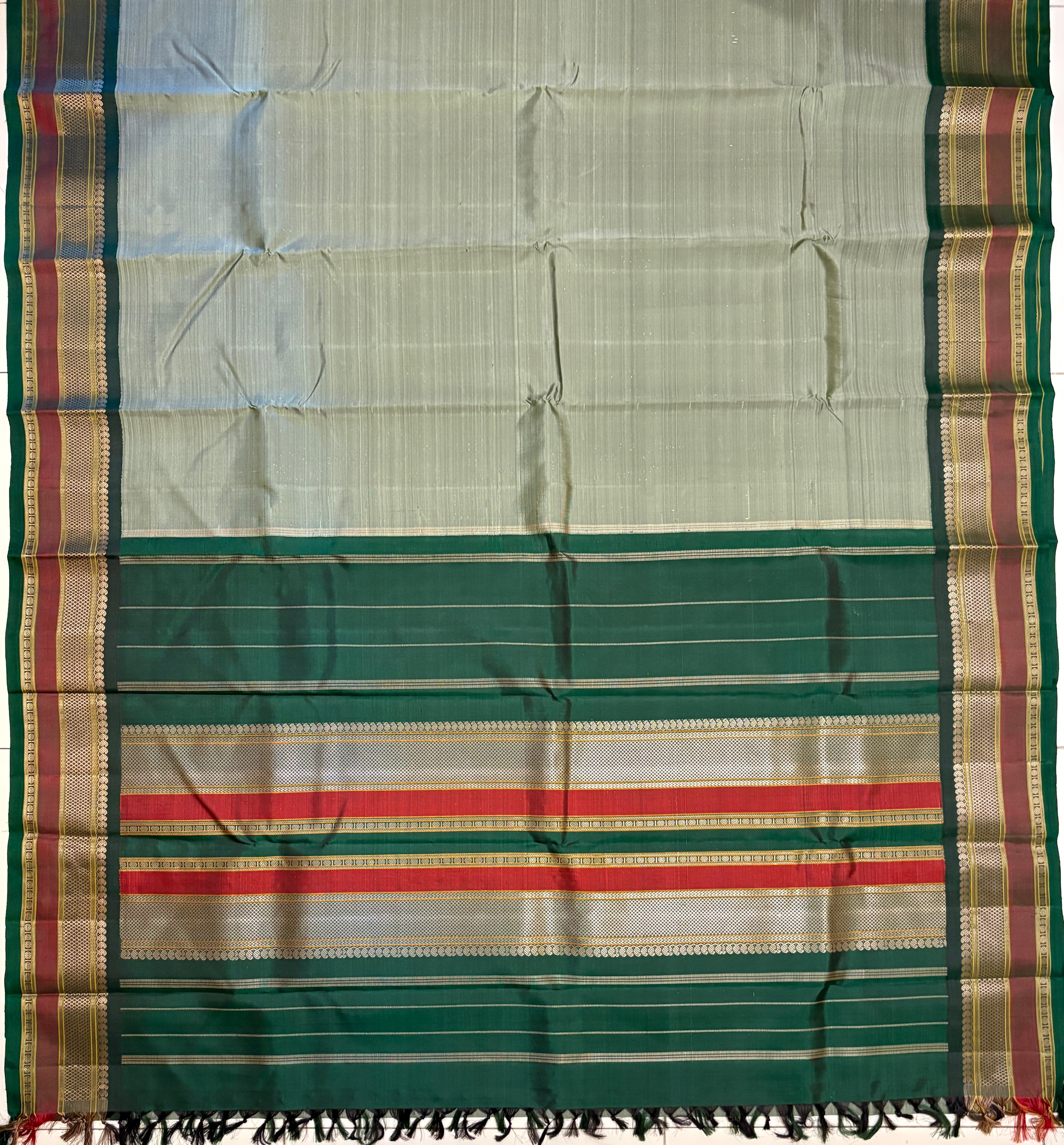 Elaichi green Korvai Kanjivaram Silk Saree without Zari - RK0241