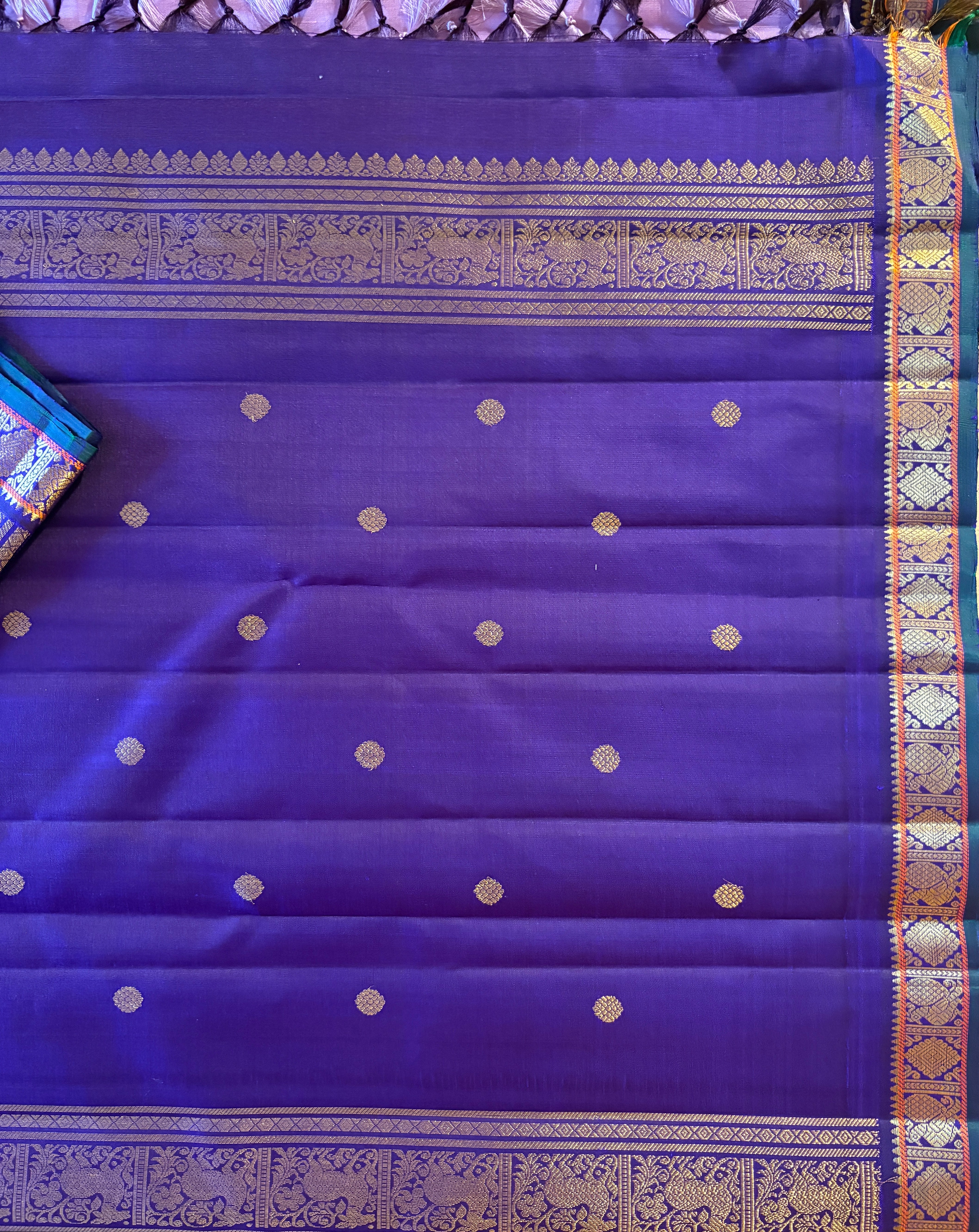 Lavender small border Korvai Kanjivaram Silk Saree with Violet border - RK0761