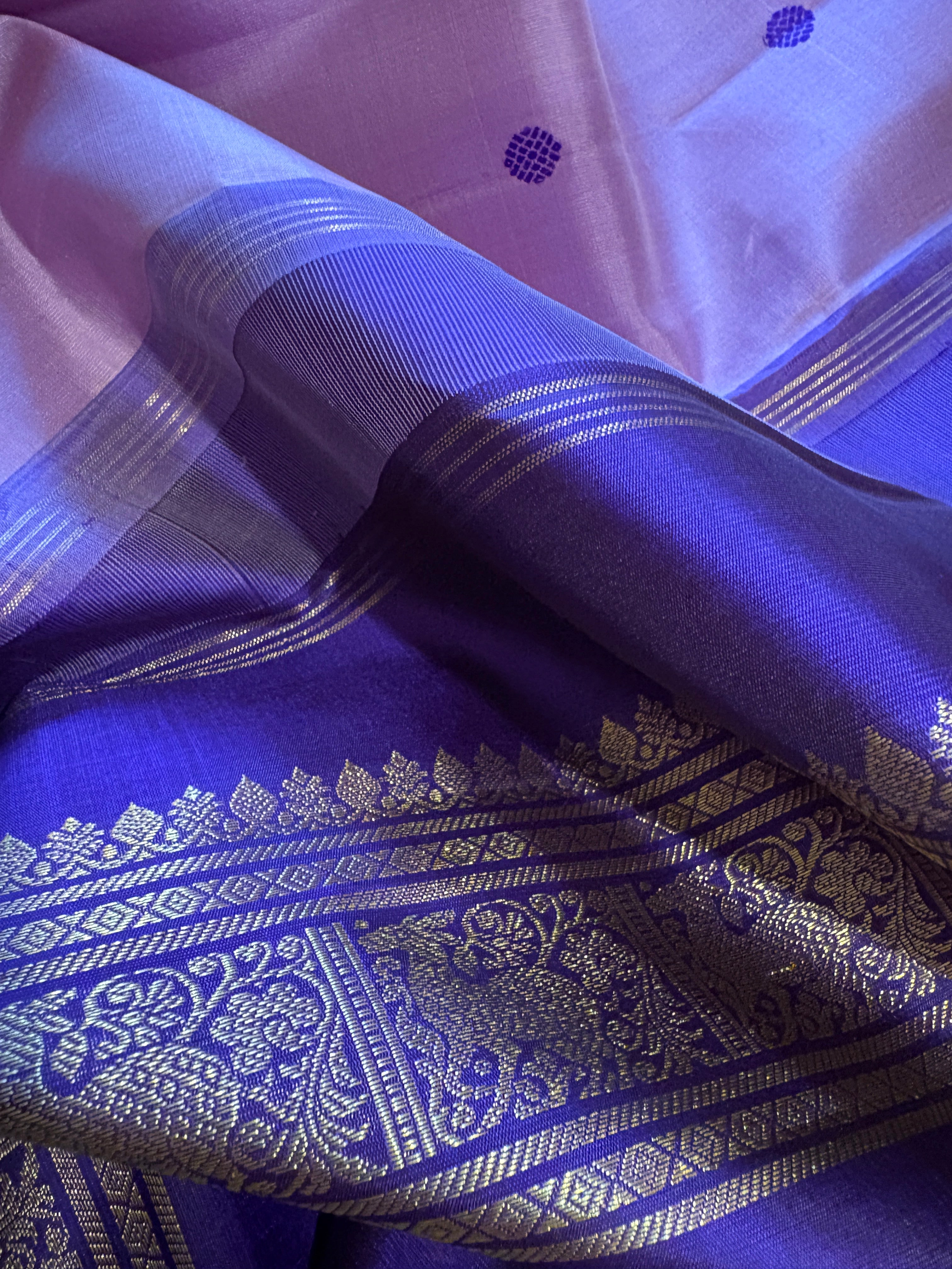 Lavender small border Korvai Kanjivaram Silk Saree with Violet border - RK0761