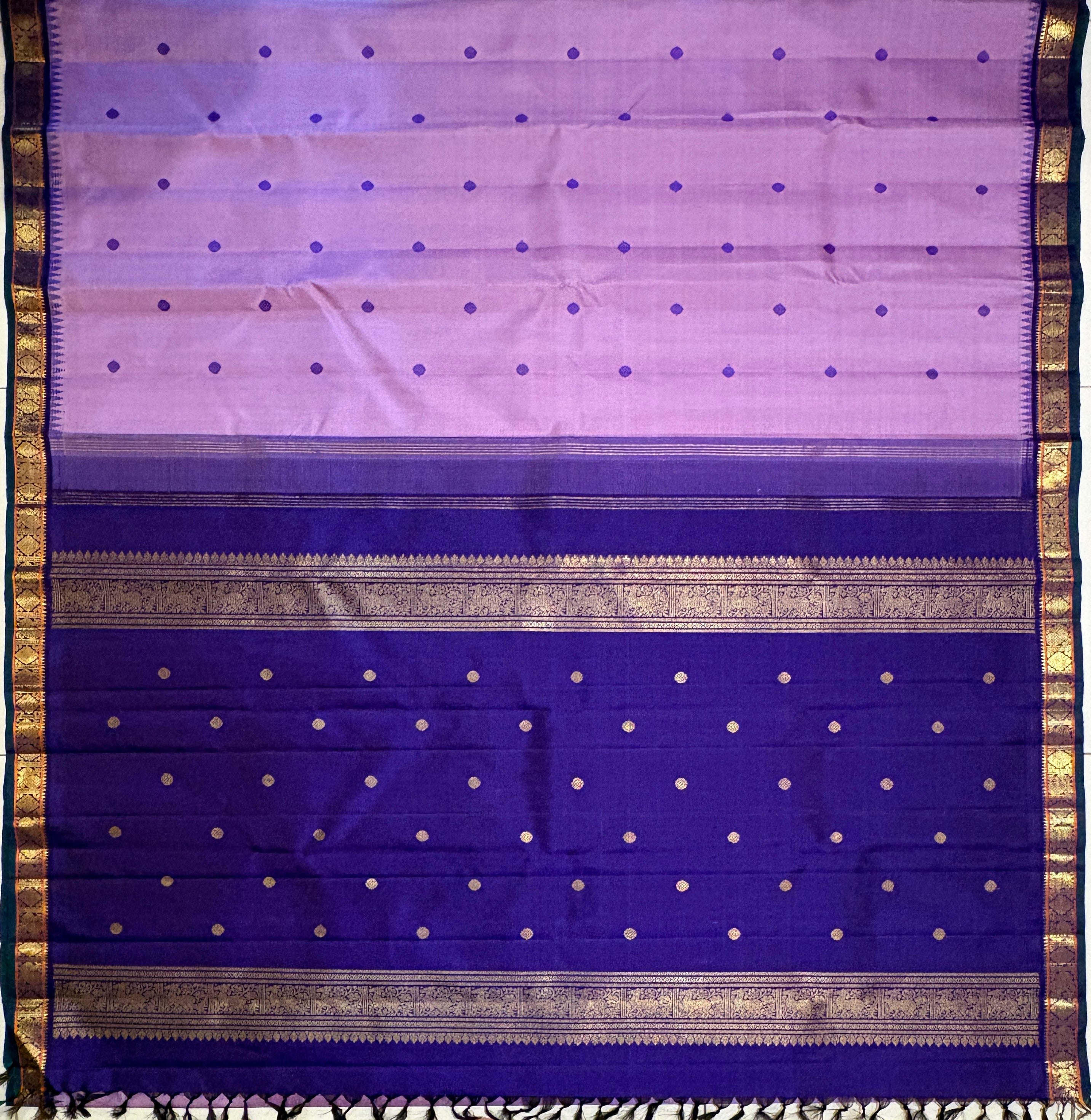 Lavender small border Korvai Kanjivaram Silk Saree with Violet border - RK0761