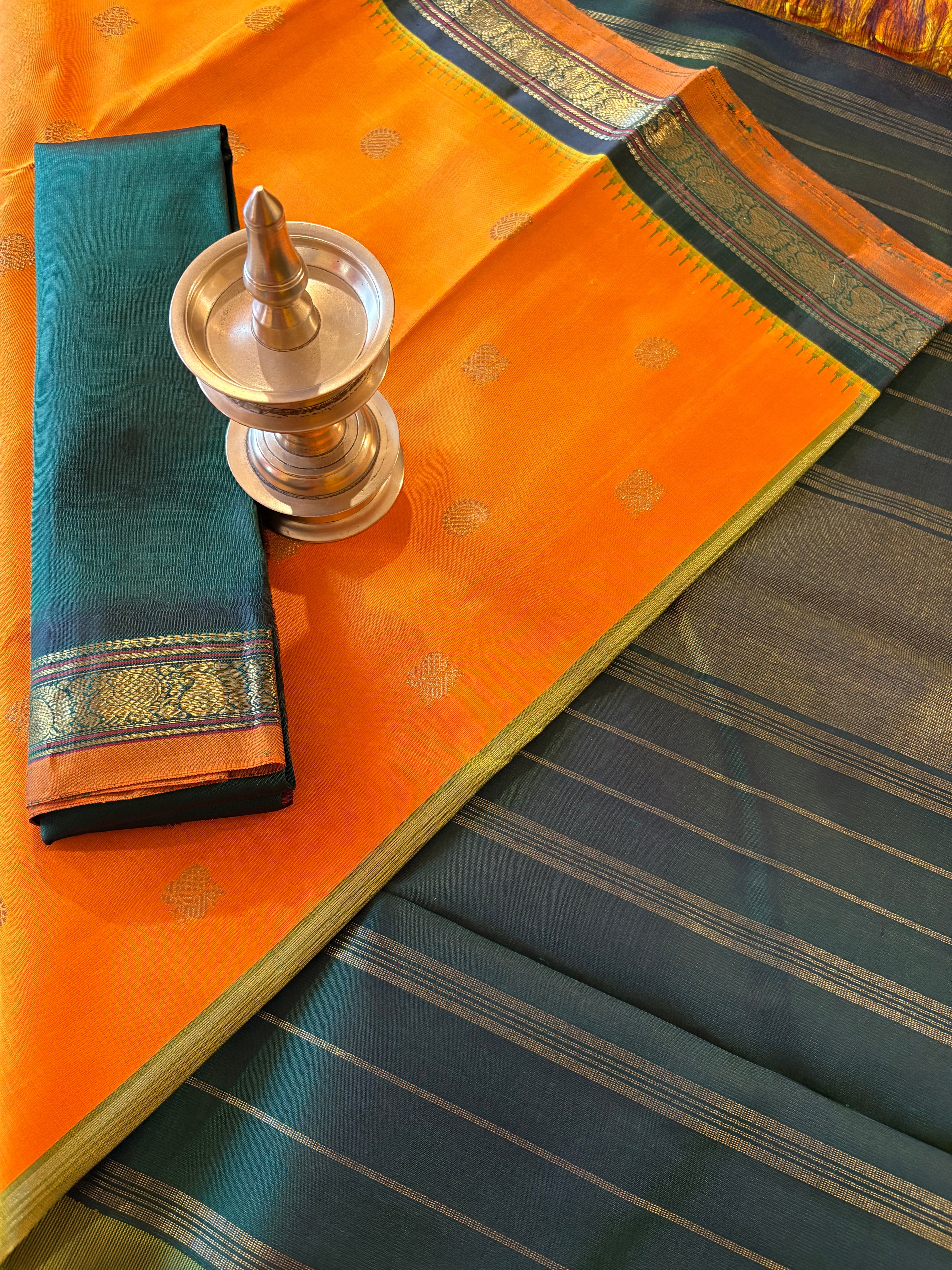 Mambazha Manjal Korvai Kanjivaram Silk Saree with Dark green Reku border - RK0334